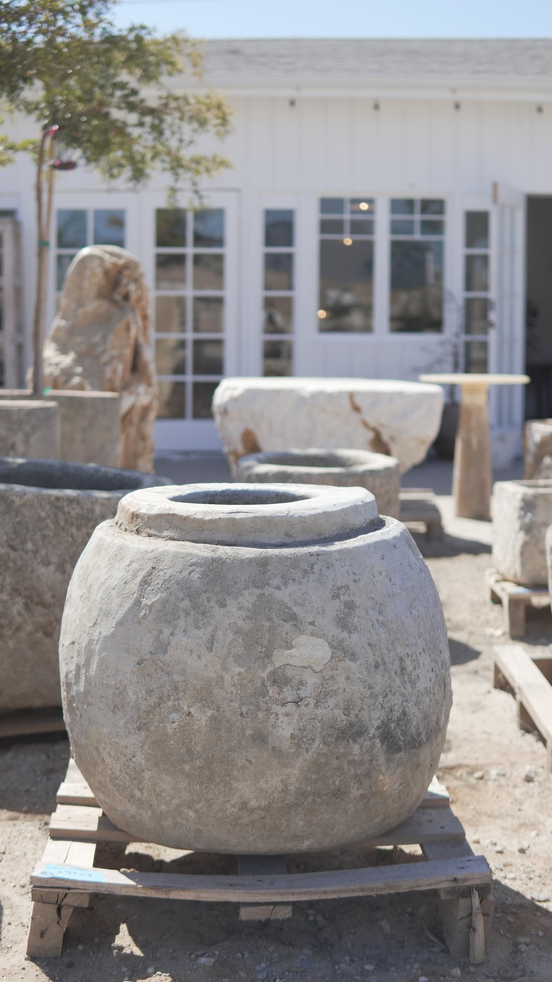 Antique Limestone Trough (23 Inches Height x 23 Inches Round)