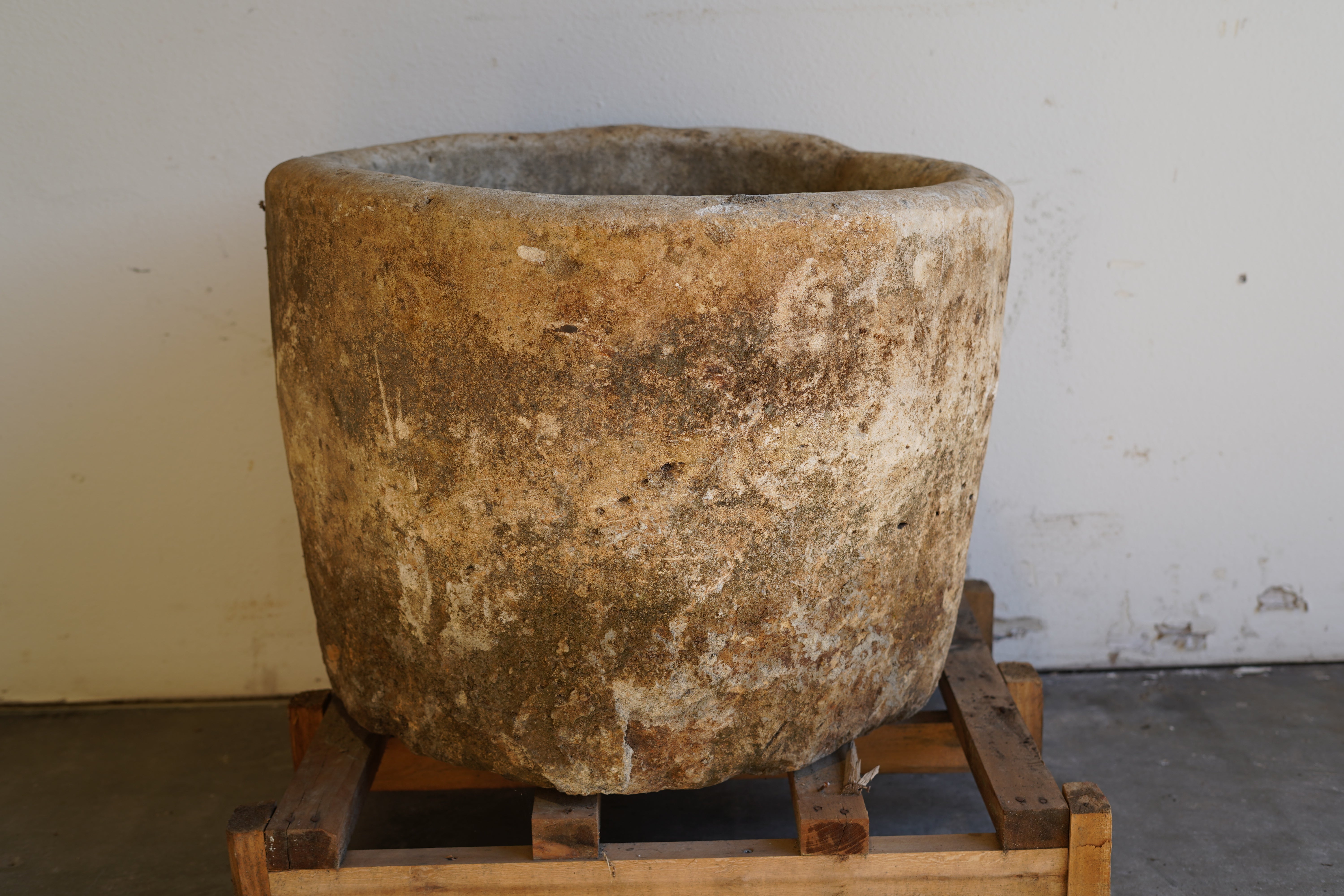 Antique Limestone Round Planter - 23" H x 29" W - Trouvaille Imports