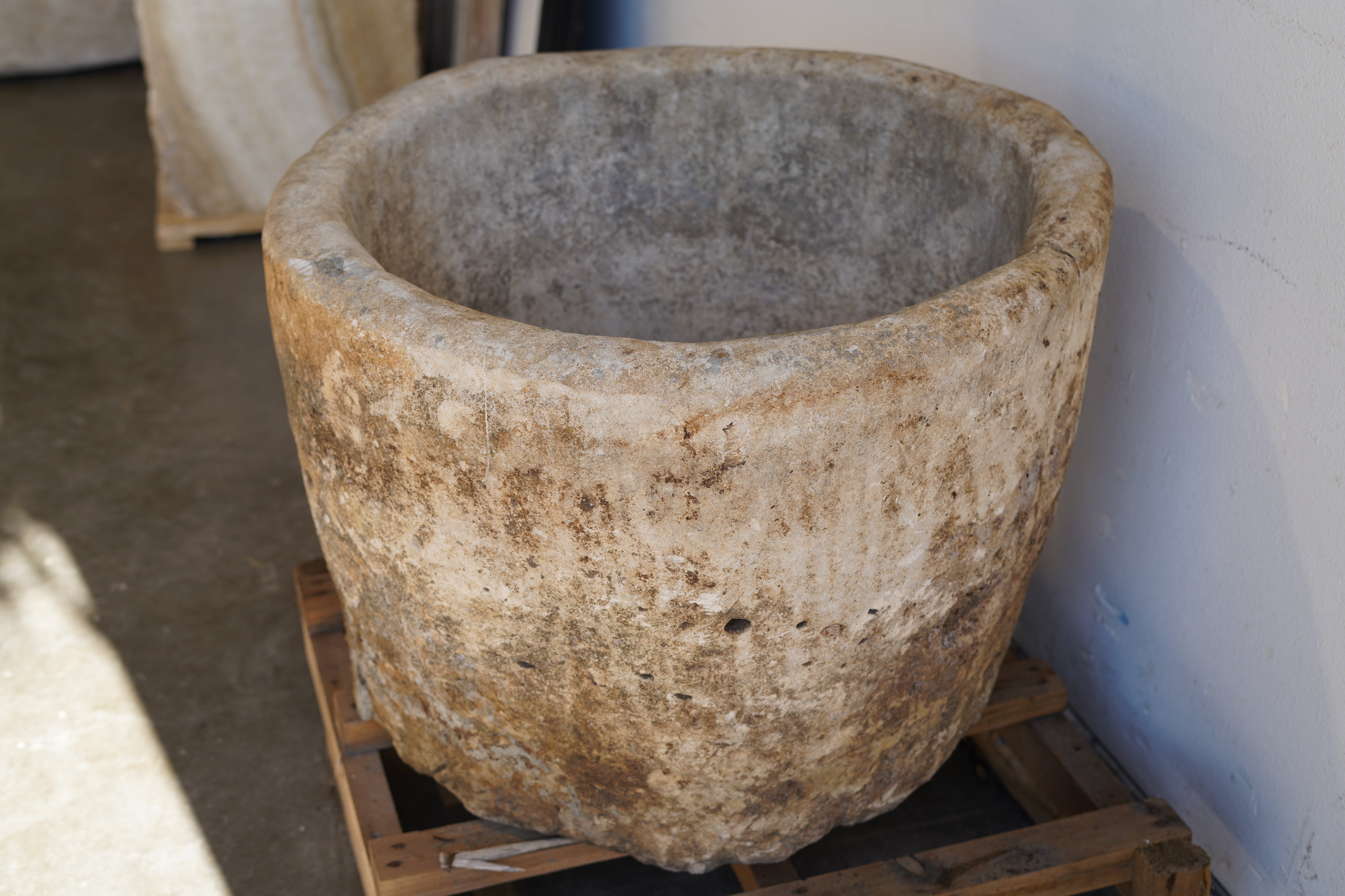 Antique Limestone Round Planter - 23" H x 29" W - Trouvaille Imports