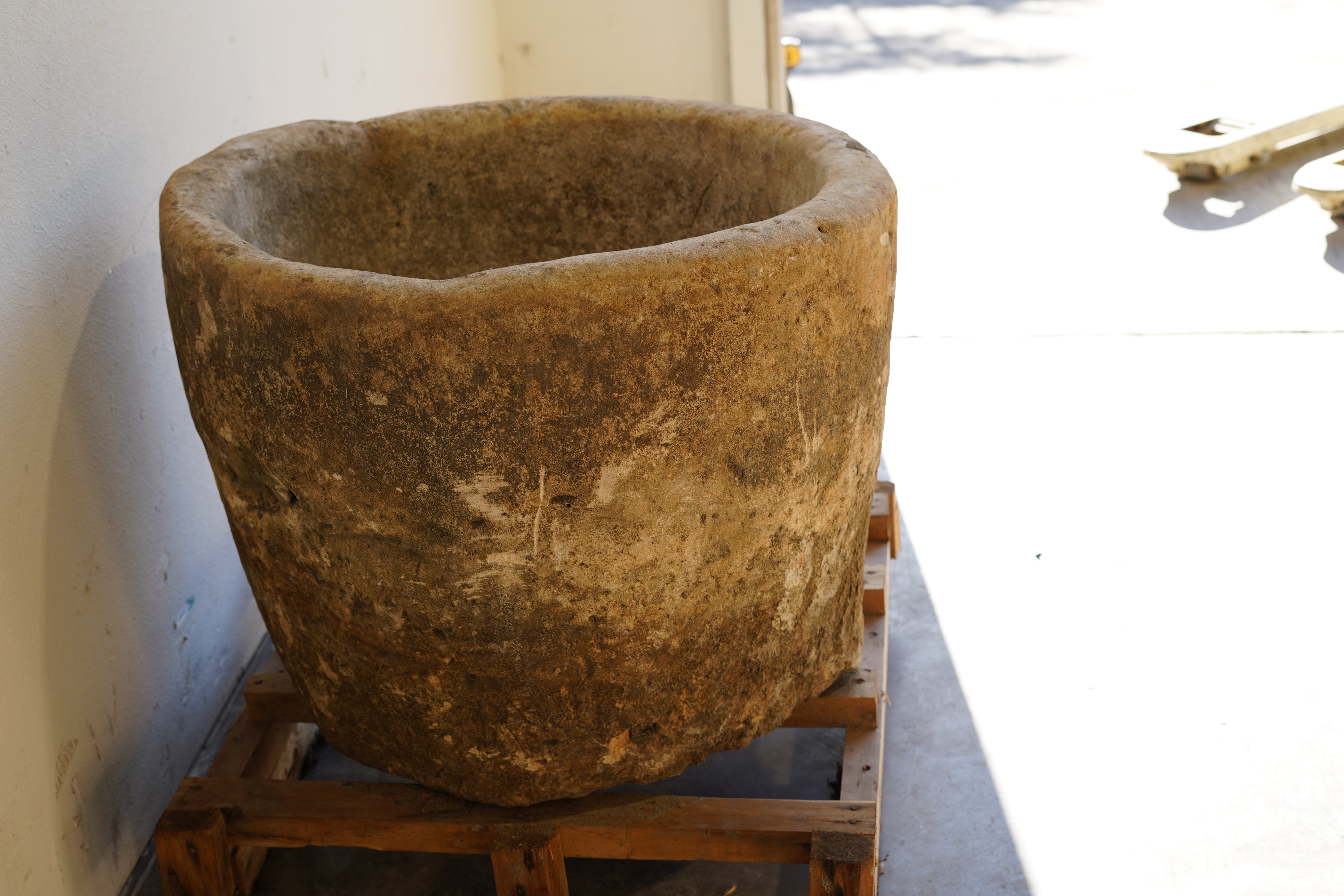 Antique Limestone Round Planter - 23" H x 29" W - Trouvaille Imports
