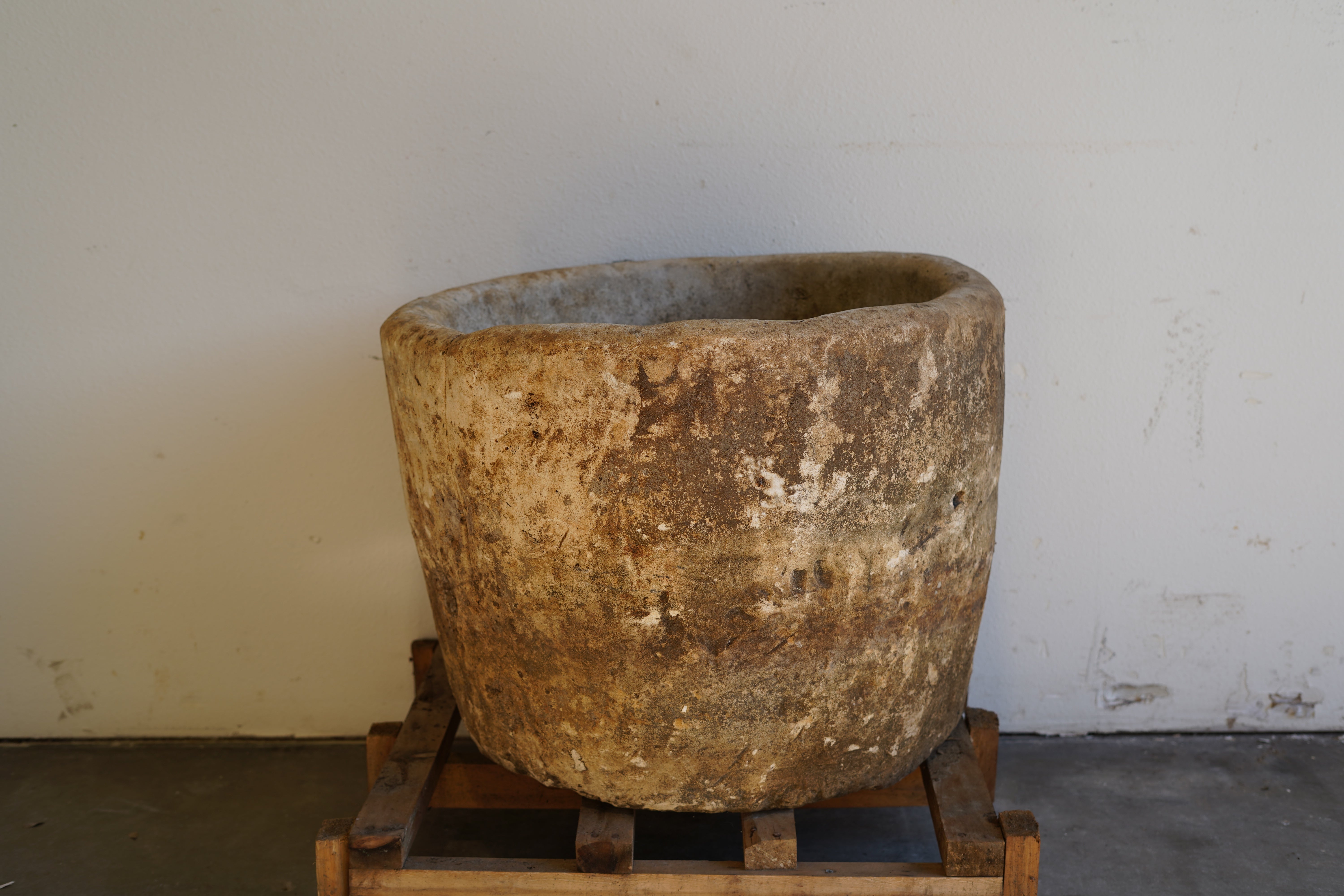 Antique Limestone Round Planter - 23" H x 29" W - Trouvaille Imports