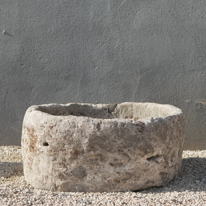 Vintage Limestone Round Trough - 24 Inches Round x 11 Inches Height