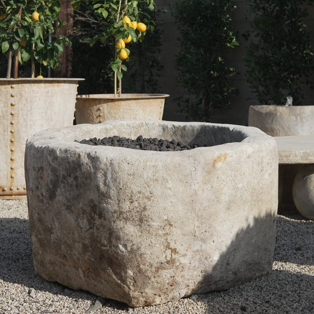 Vintage Limestone Fire Pit - Trouvaille Imports