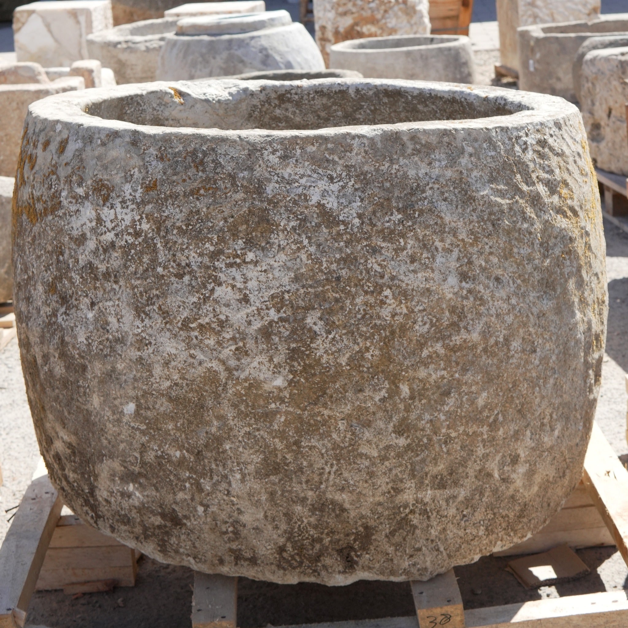 Antique Limestone Trough - 26" H x 33" R - Trouvaille Imports