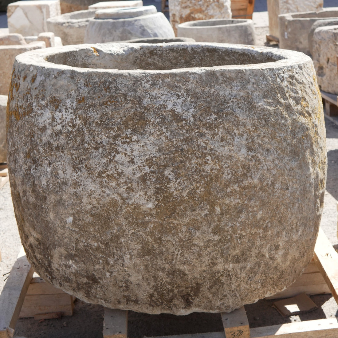 Antique Limestone Trough - 26" H x 33" R - Trouvaille Imports