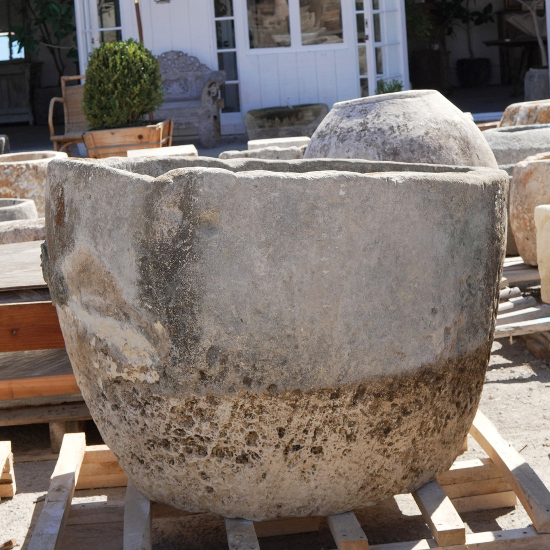 Antique Limestone Trough - 33" H x 43" R - Trouvaille Imports