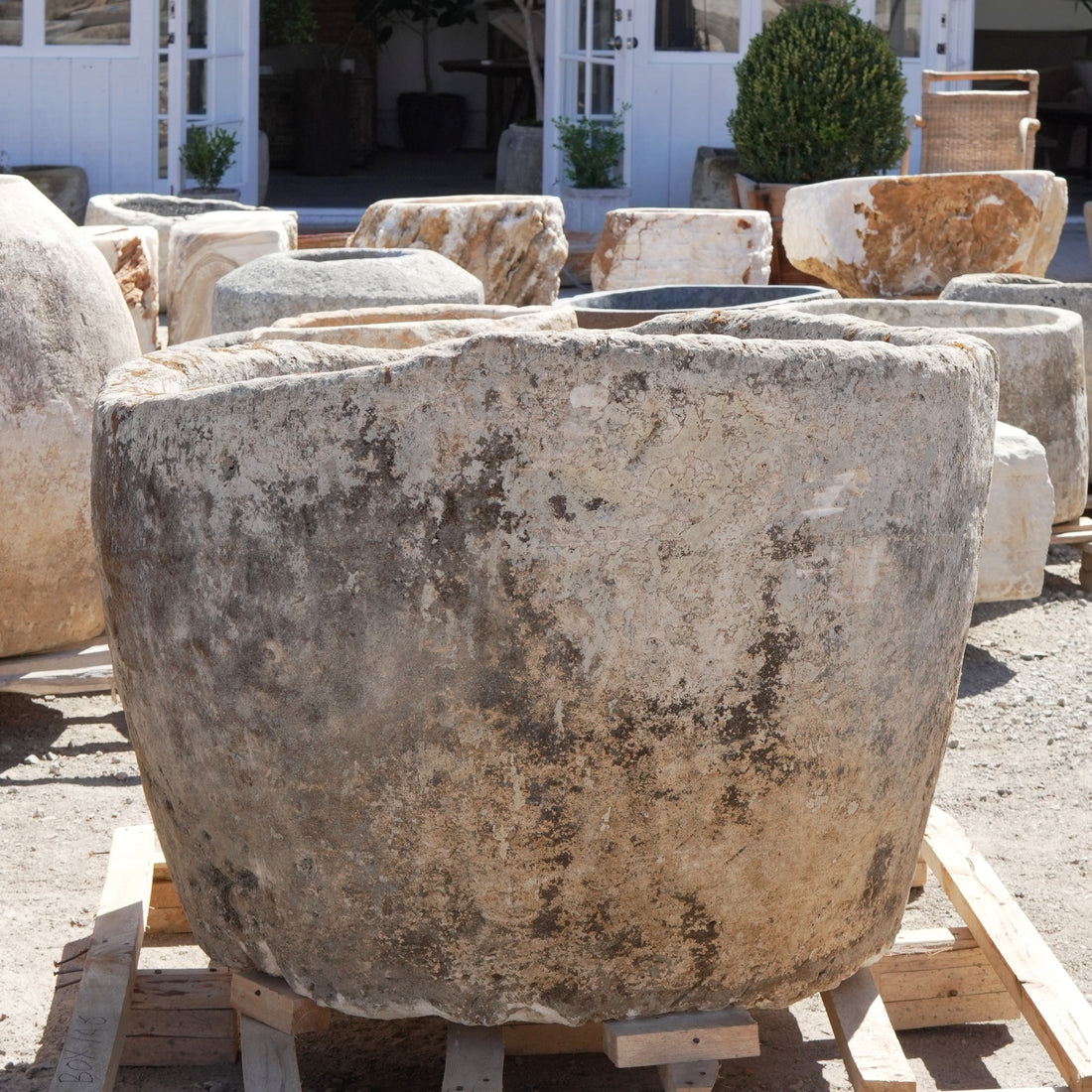 Antique Limestone Trough - 31" H x 42" W x 44" L - Trouvaille Imports