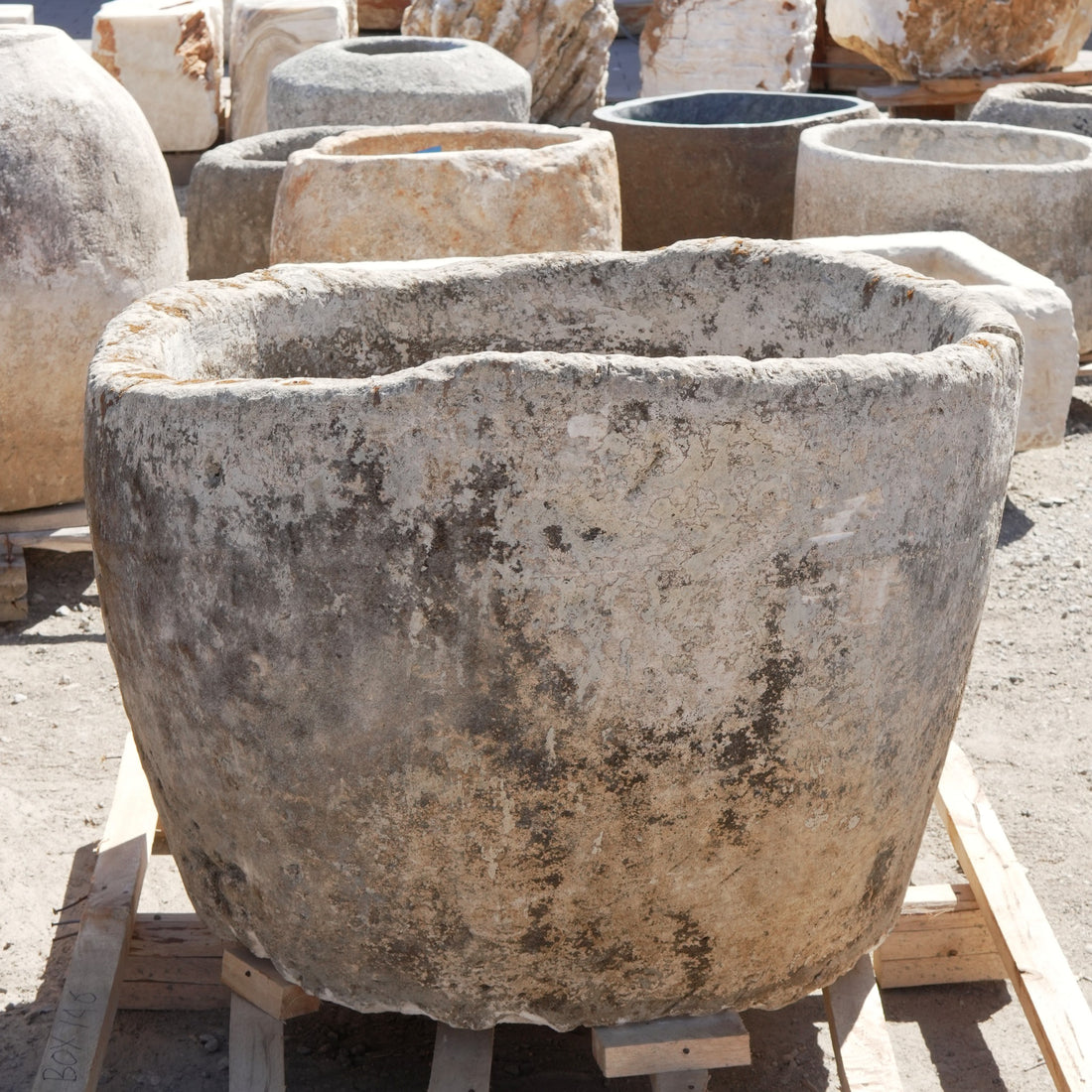 Antique Limestone Trough - 31" H x 42" W x 44" L - Trouvaille Imports