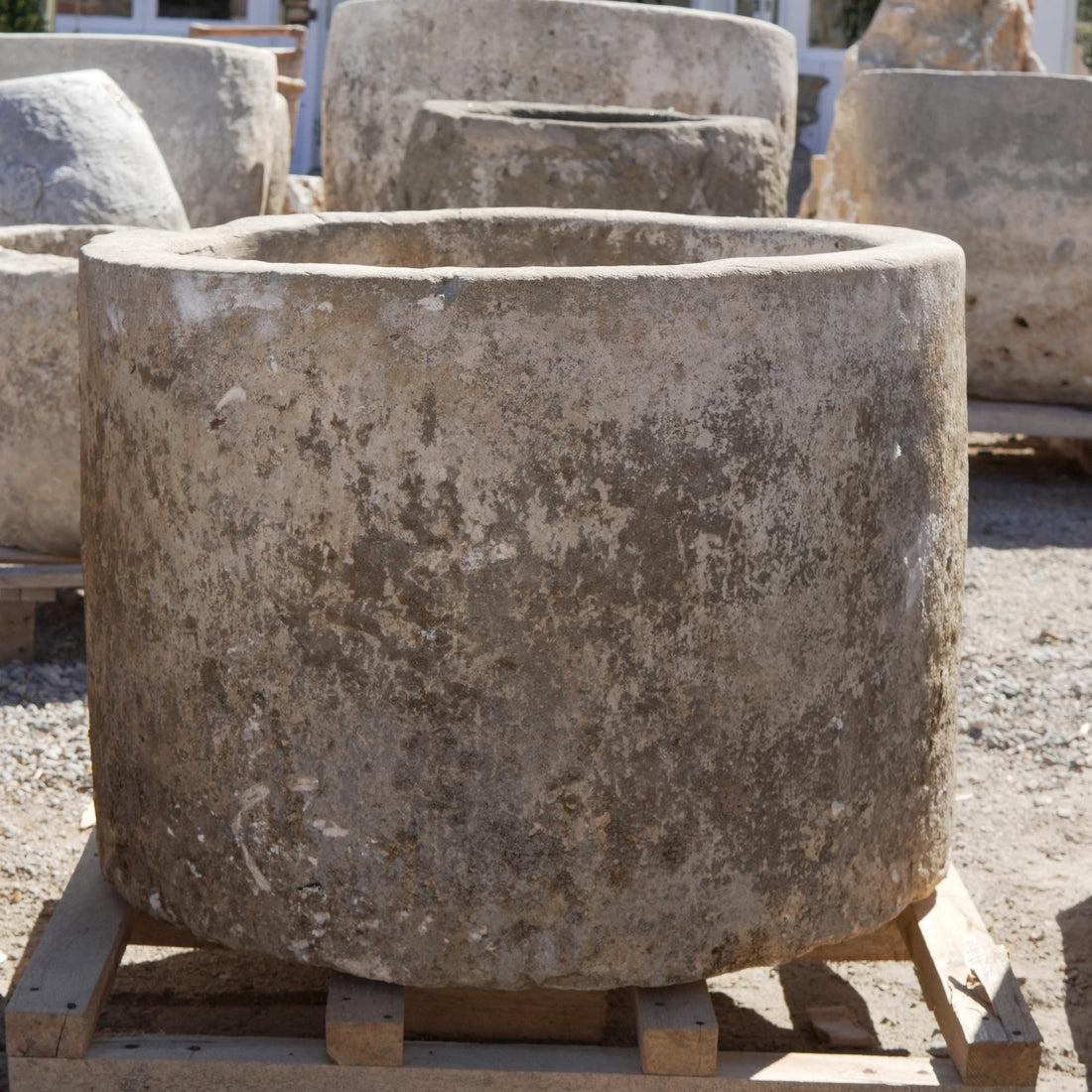 Antique Limestone Trough - 23" H x 31" R - Trouvaille Imports