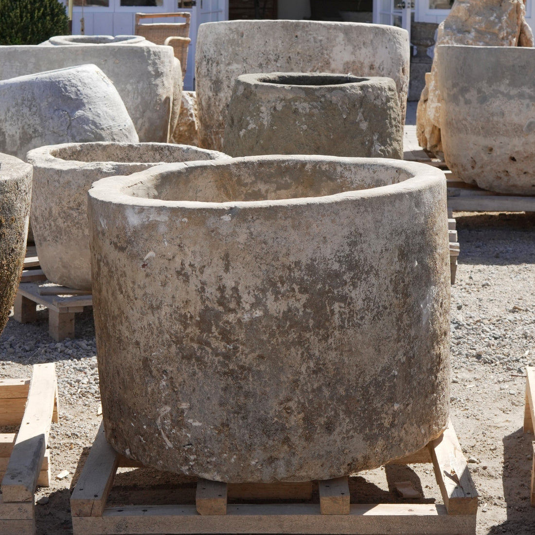 Antique Limestone Trough - 23" H x 31" R - Trouvaille Imports