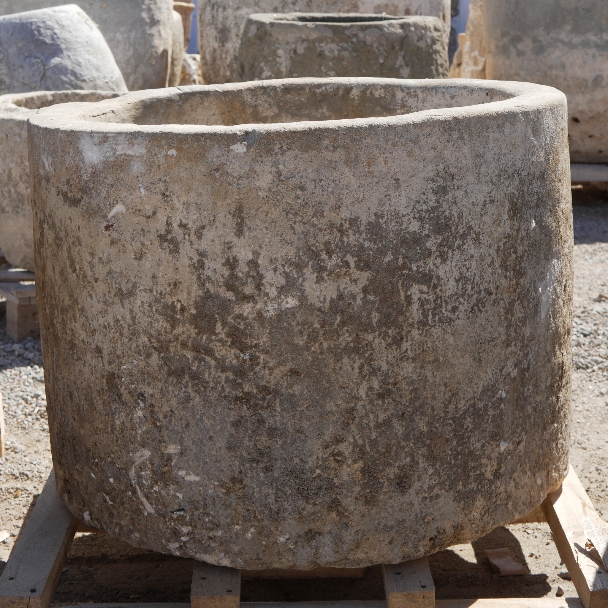 Antique Limestone Trough - 23" H x 31" R - Trouvaille Imports