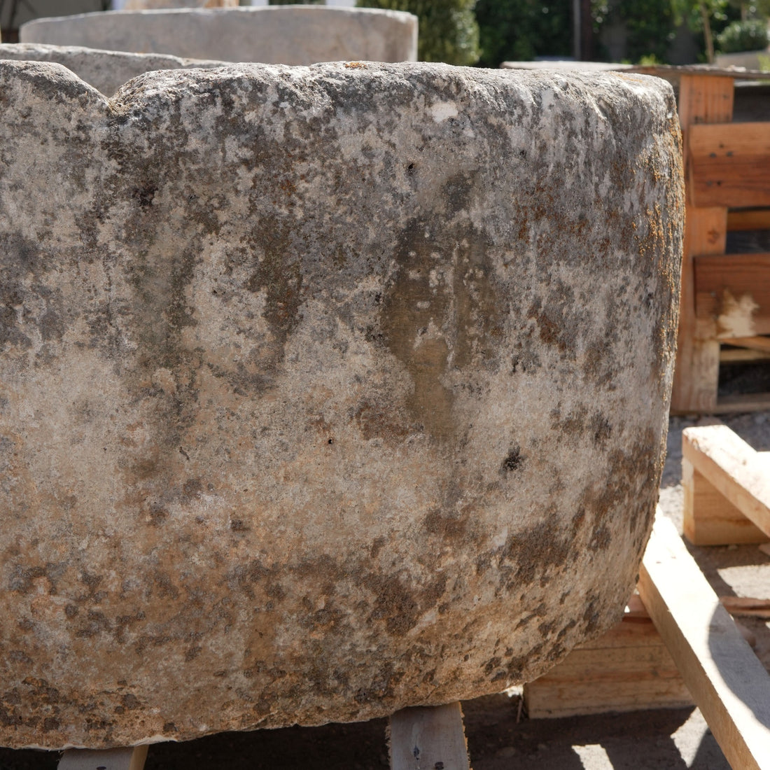 Antique Limestone Trough - 22" H x 42" R - Trouvaille Imports