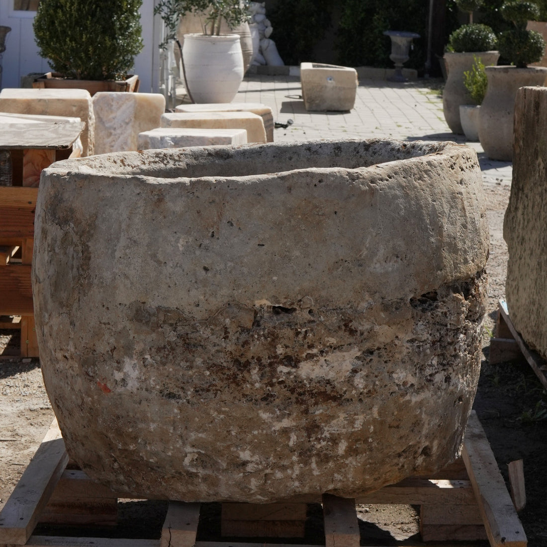 Antique Limestone Trough - 26" H x 34" R - Trouvaille Imports