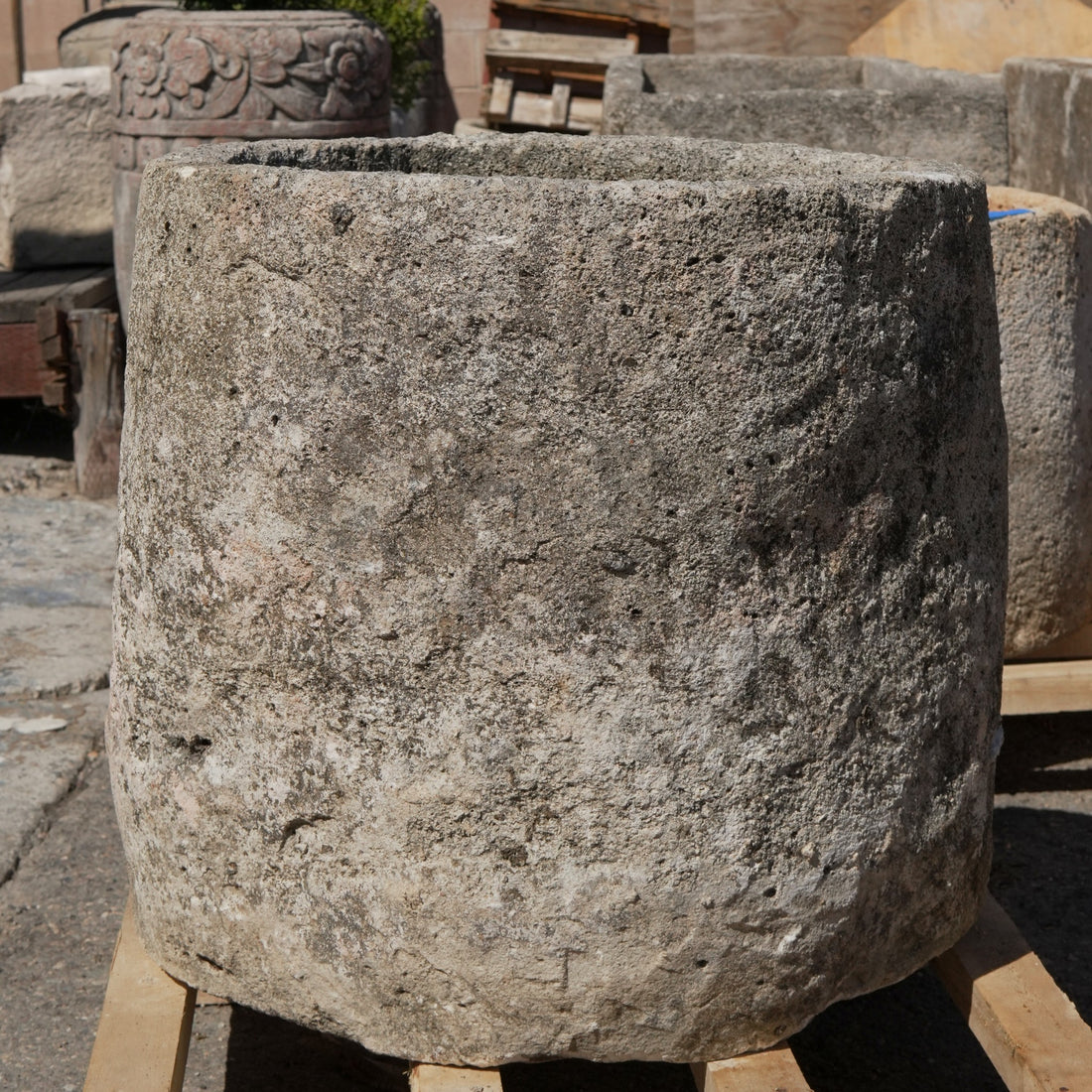 Antique Limestone Trough - 24" H x 24" R - Trouvaille Imports