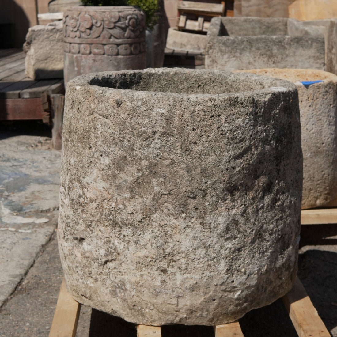 Antique Limestone Trough - 24" H x 24" R - Trouvaille Imports