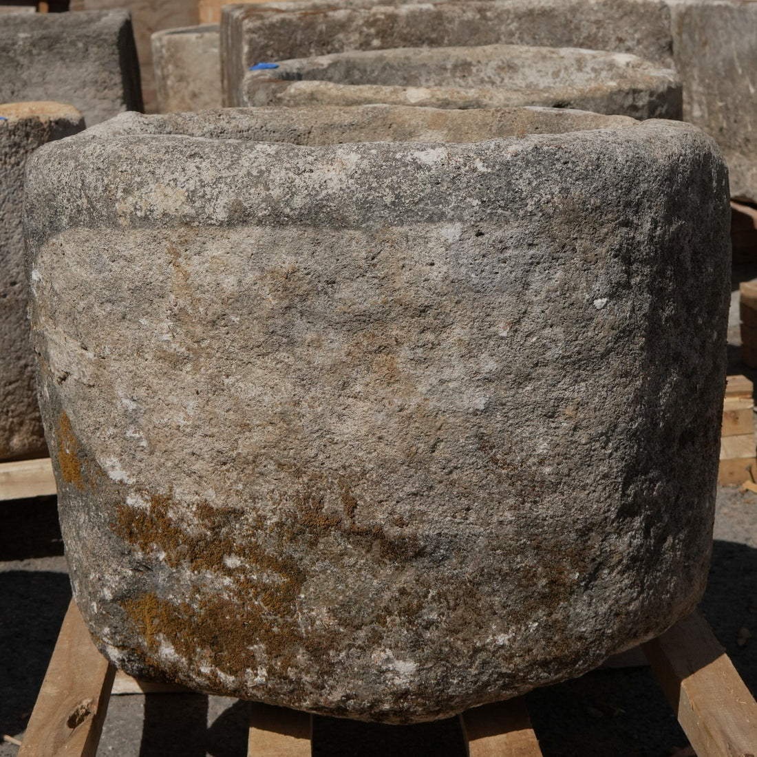 Antique Limestone Trough - 22" H x 24" W x 25" L - Trouvaille Imports