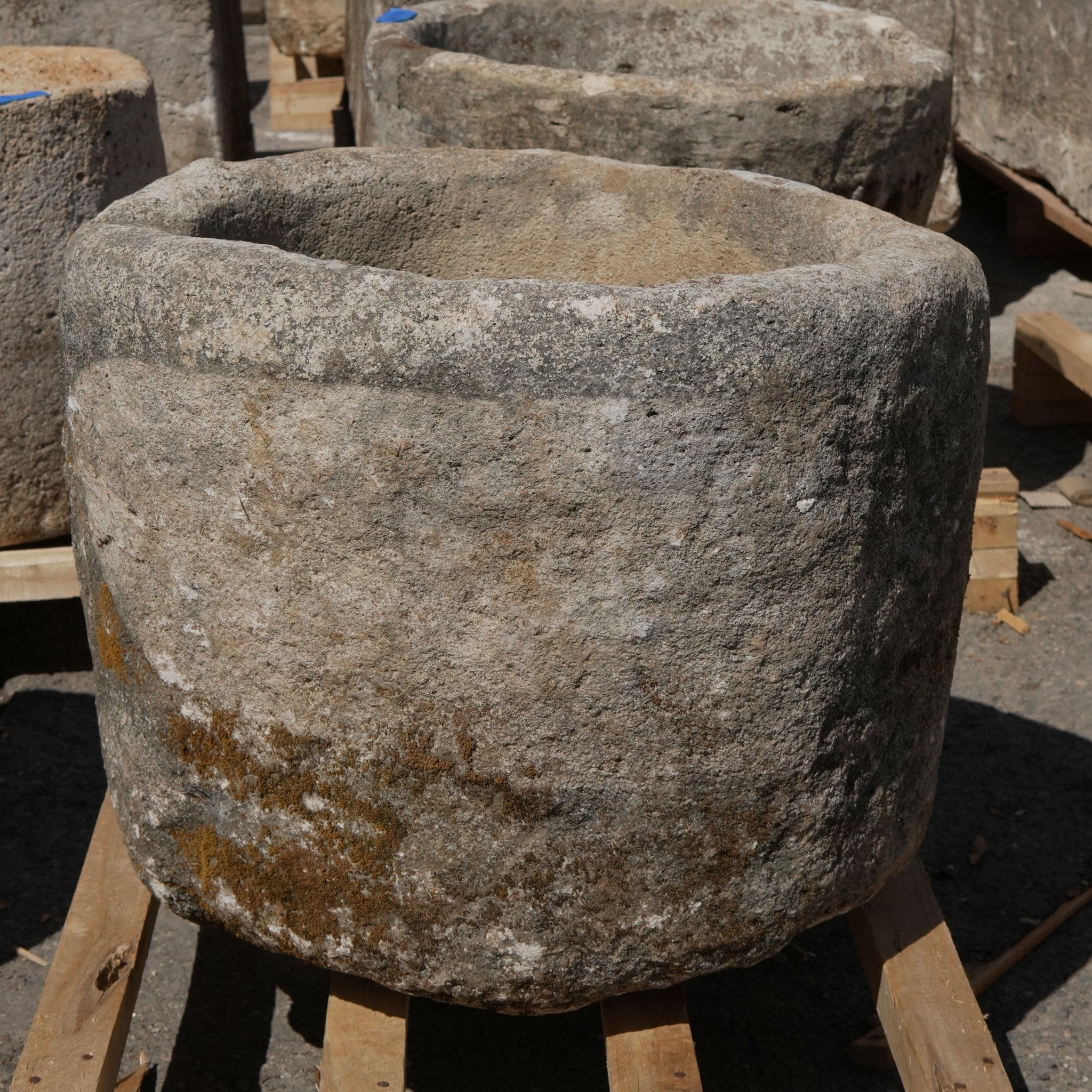 Antique Limestone Trough - 22" H x 24" W x 25" L - Trouvaille Imports