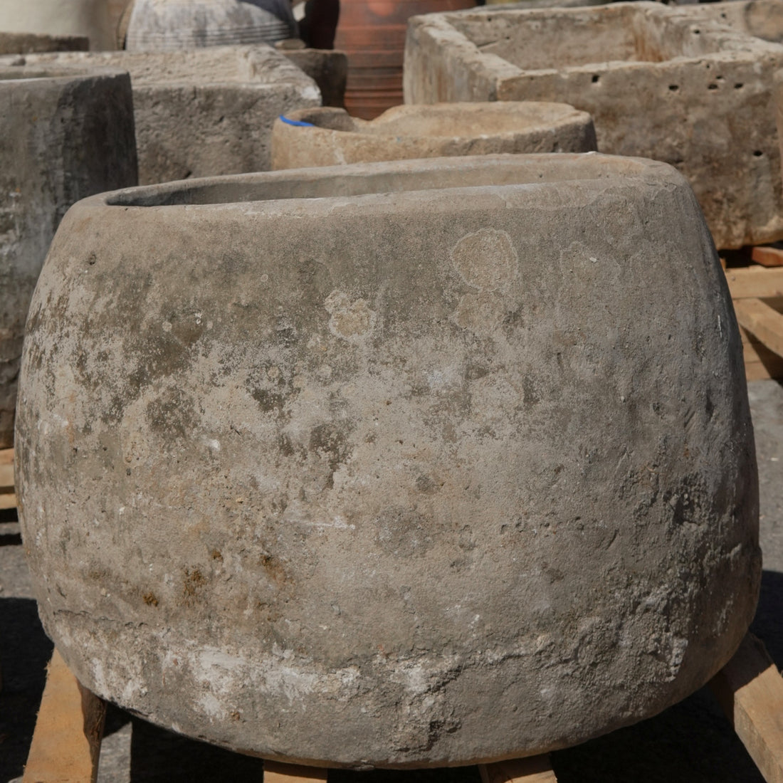 Antique Limestone Trough - 22" H x 26" R - Trouvaille Imports