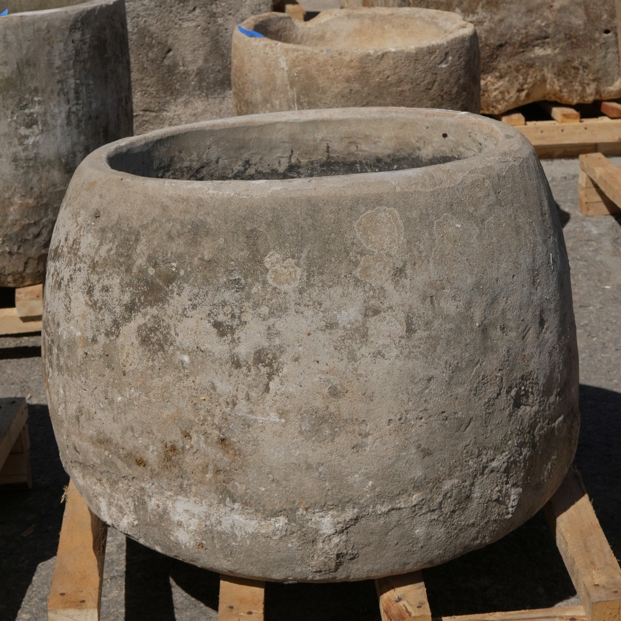 Antique Limestone Trough - 22" H x 26" R - Trouvaille Imports