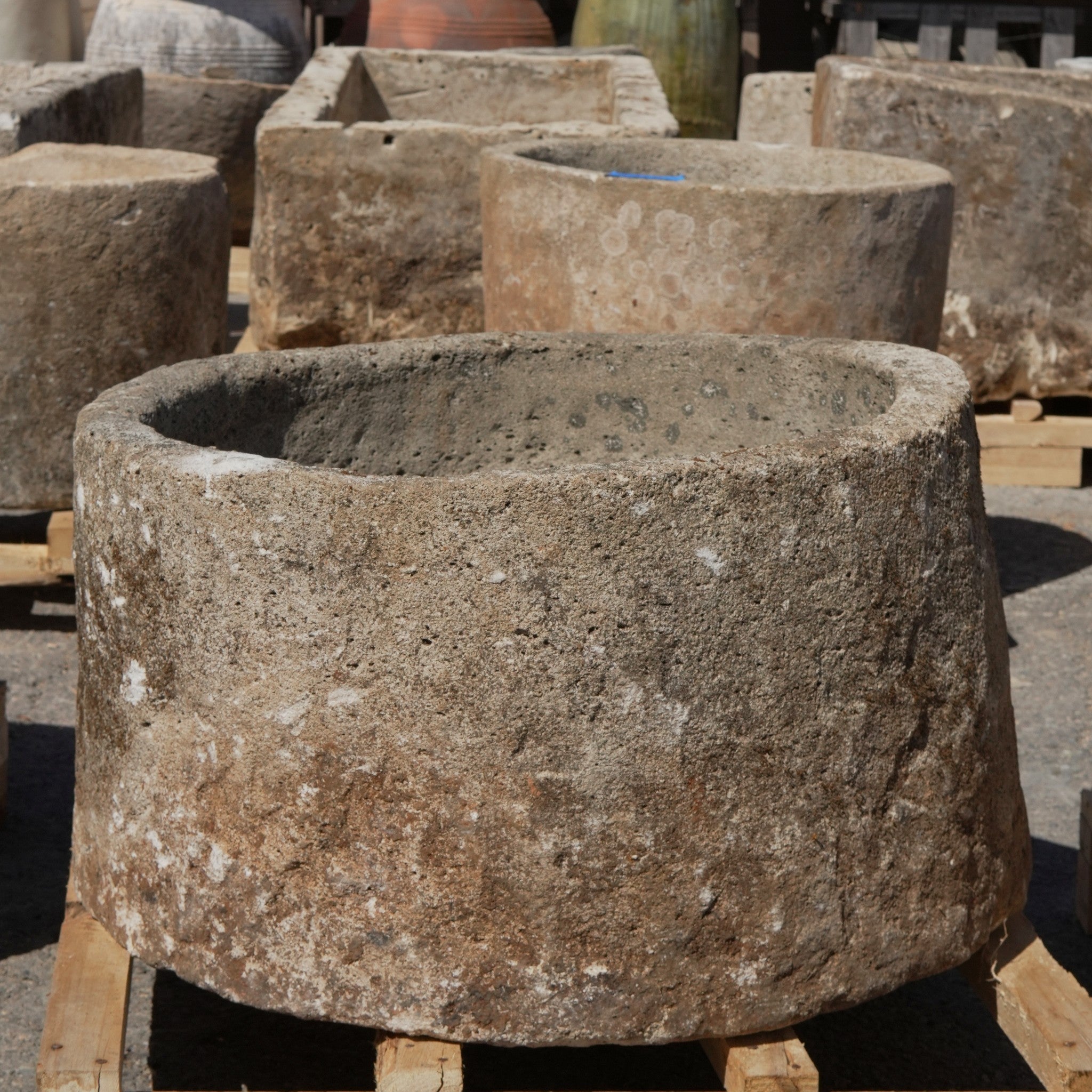 Antique Limestone Trough - 18" H x 28" R - Trouvaille Imports
