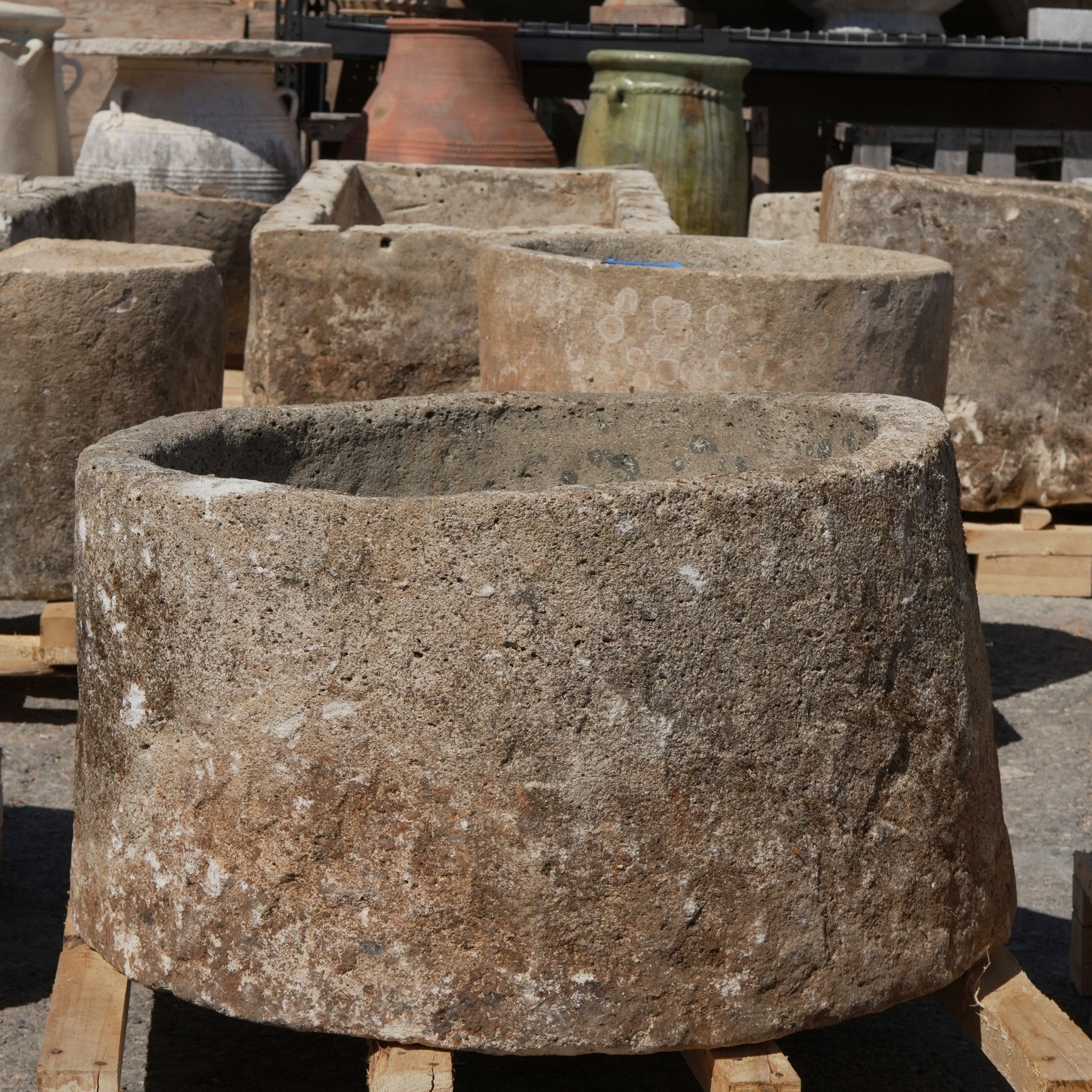 Antique Limestone Trough - 18" H x 28" R - Trouvaille Imports
