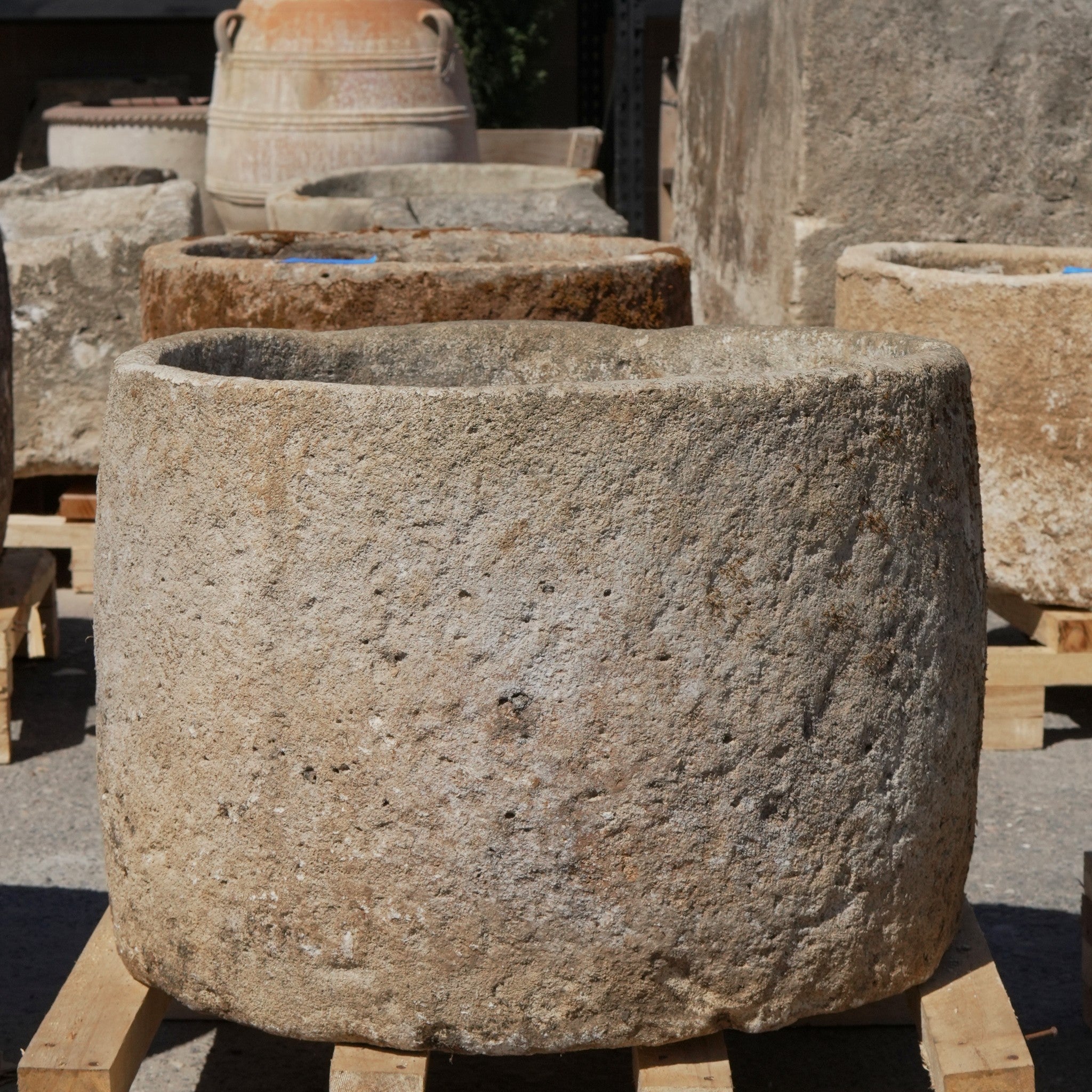 Antique Limestone Trough - 17" H x 24" R - Trouvaille Imports