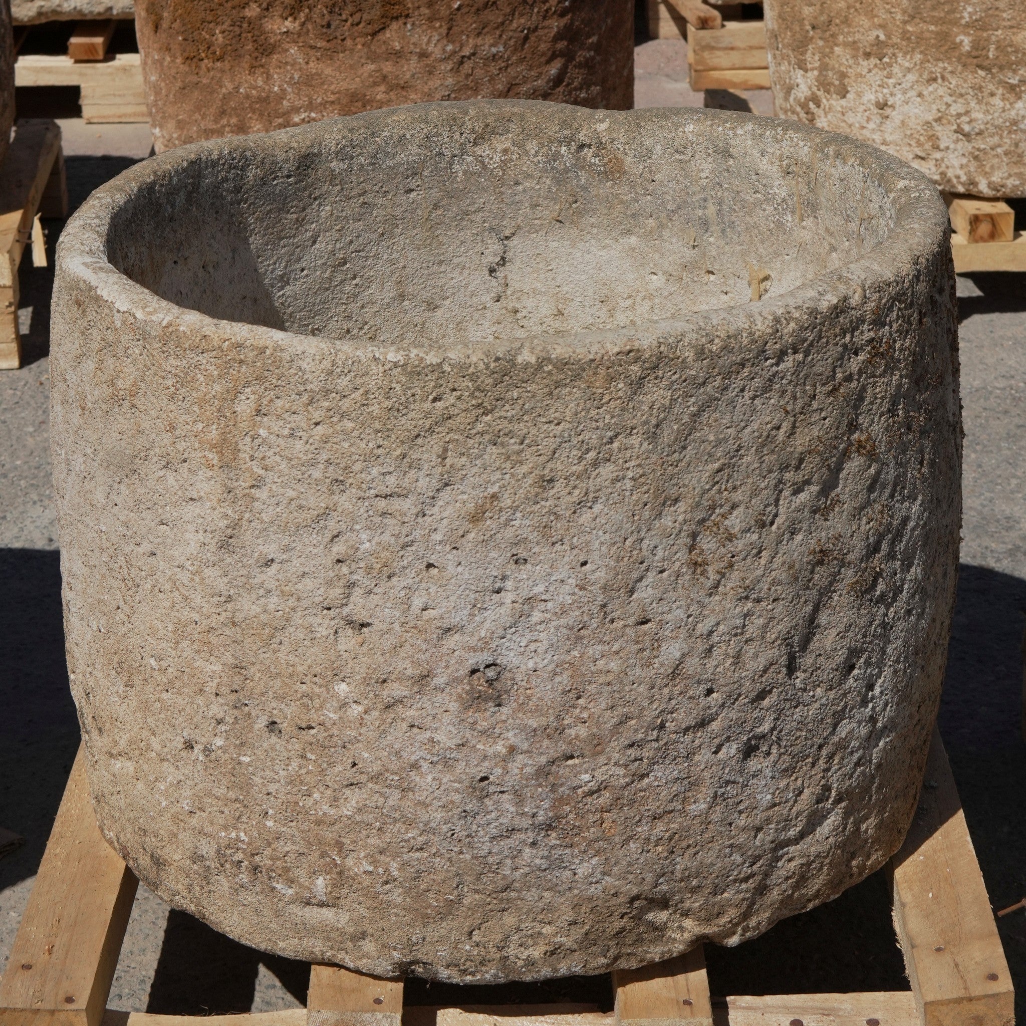 Antique Limestone Trough - 17" H x 24" R - Trouvaille Imports