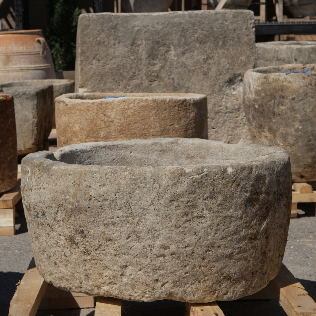 Antique Limestone Trough - 13" H x 25" R - Trouvaille Imports