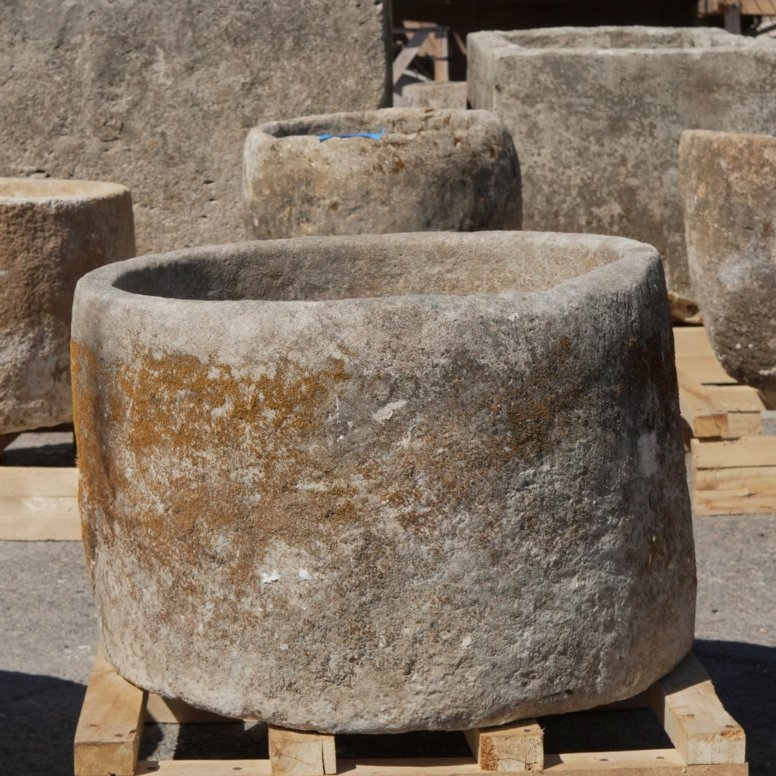 Antique Limestone Trough - 16" H x 23.5" R - Trouvaille Imports