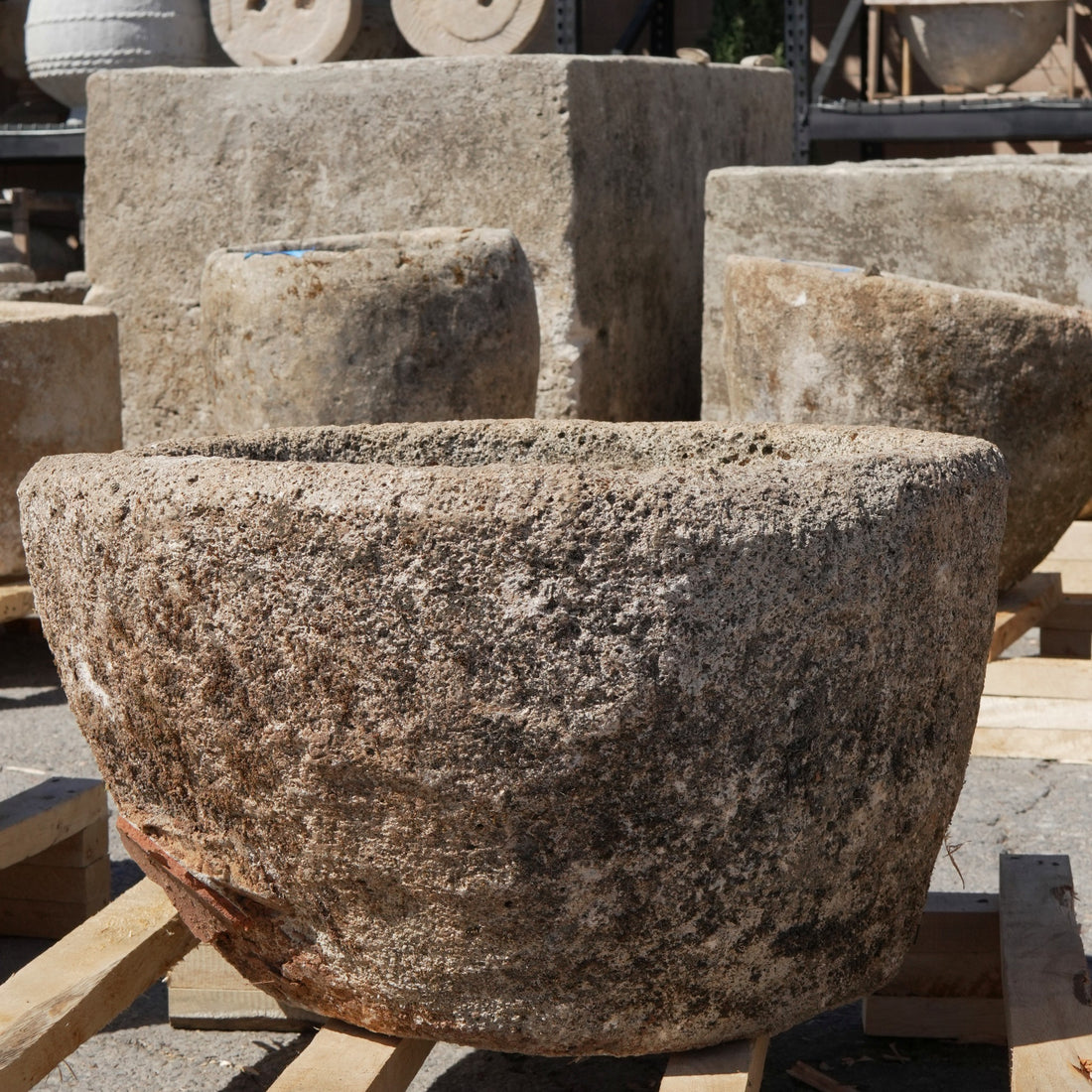 Antique Limestone Trough - 14" H x 26" W x 27" L - Trouvaille Imports