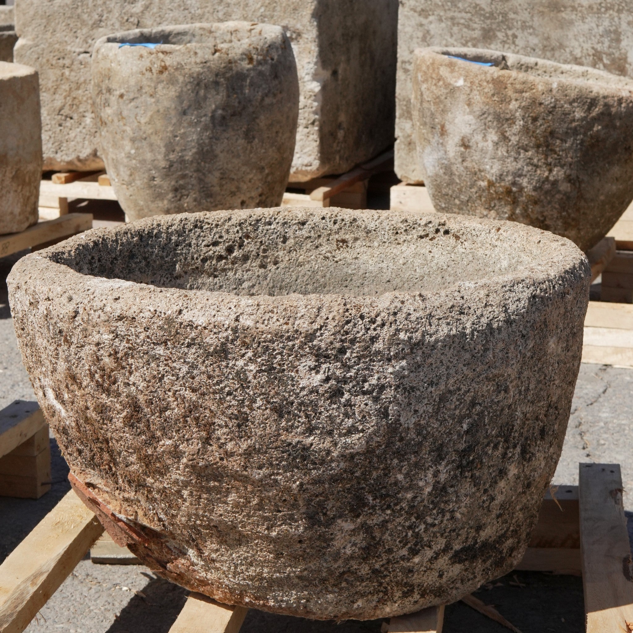 Antique Limestone Trough - 14" H x 26" W x 27" L - Trouvaille Imports