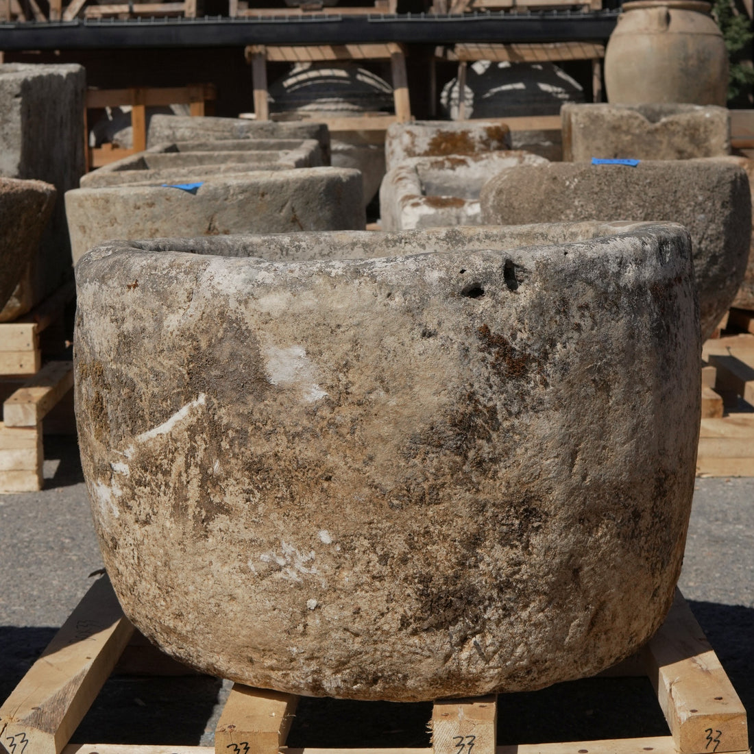 Antique Limestone Trough - 16" H x 25" R - Trouvaille Imports