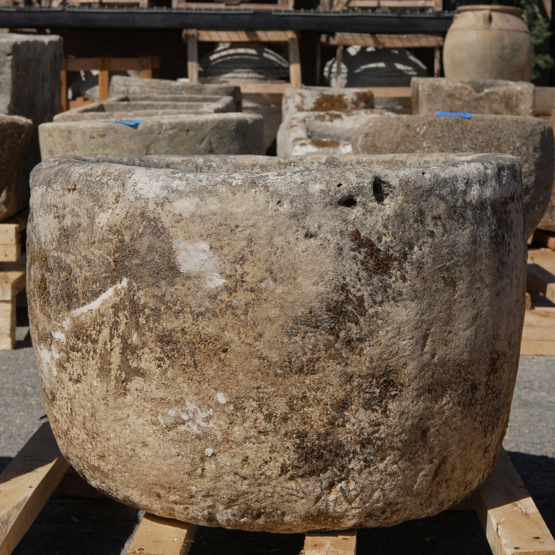 Antique Limestone Trough - 16" H x 25" R - Trouvaille Imports
