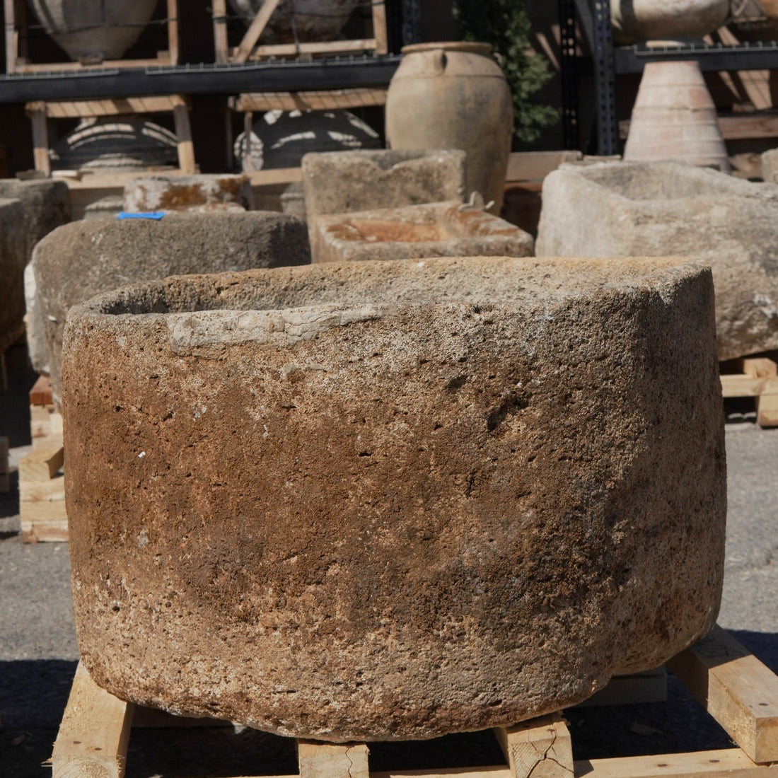 Antique Limestone Trough - 15" H x 25" W x 26" L - Trouvaille Imports