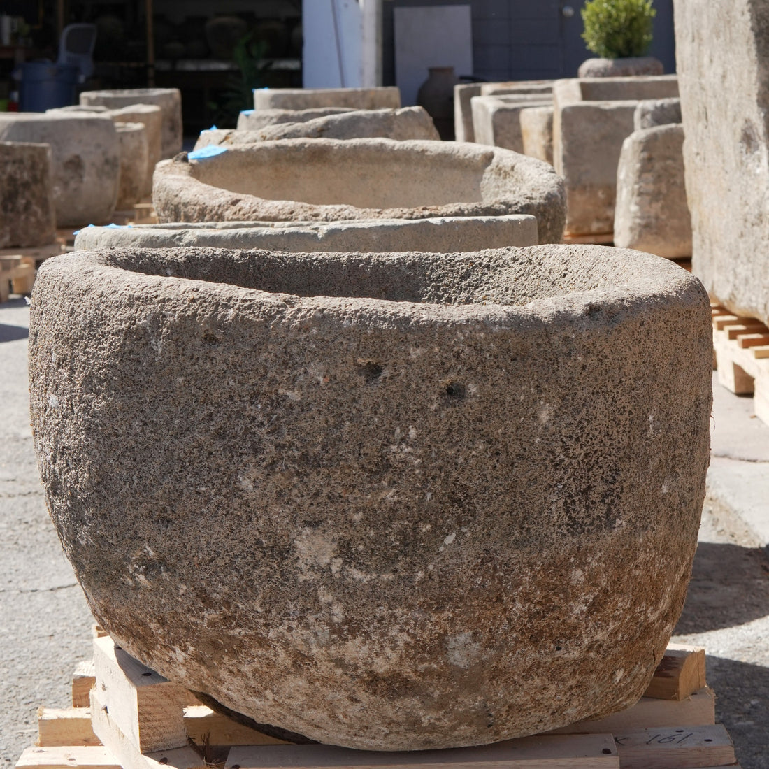 Antique Limestone Trough - 16" H x 21" R - Trouvaille Imports