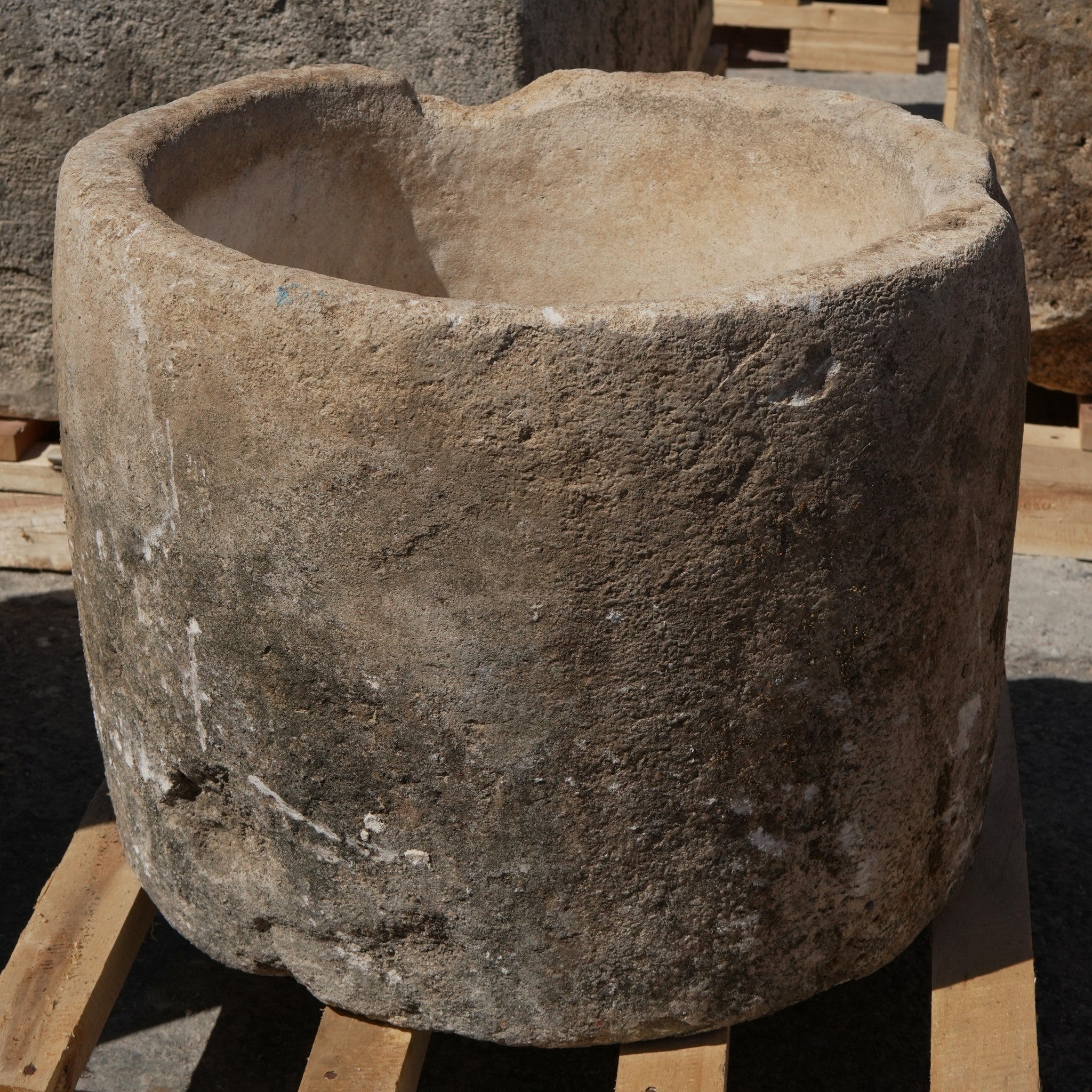 Antique Limestone Trough - 18" H x 21" R - Trouvaille Imports