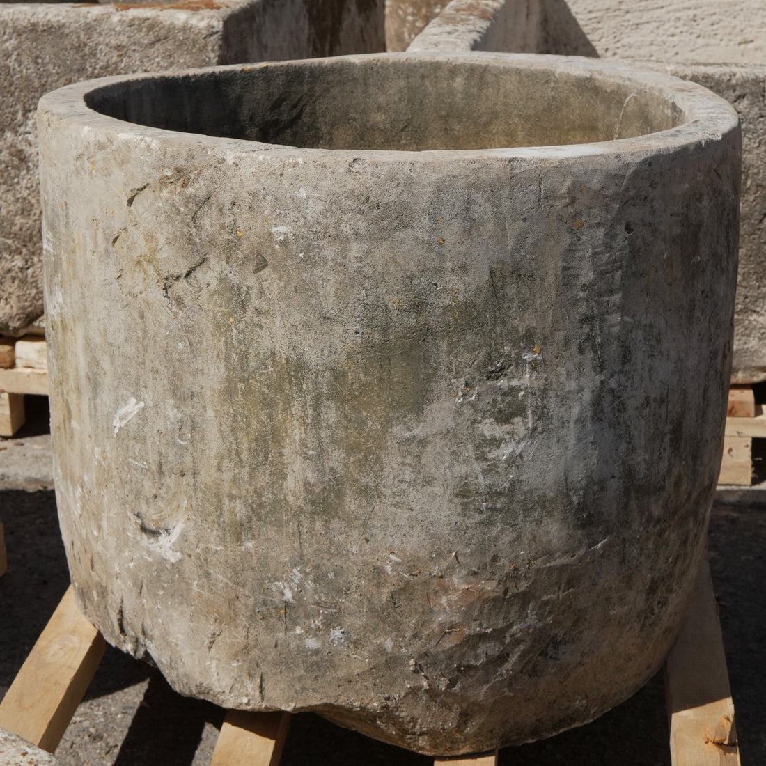Antique Limestone Trough - 23" H x 28" R - Trouvaille Imports
