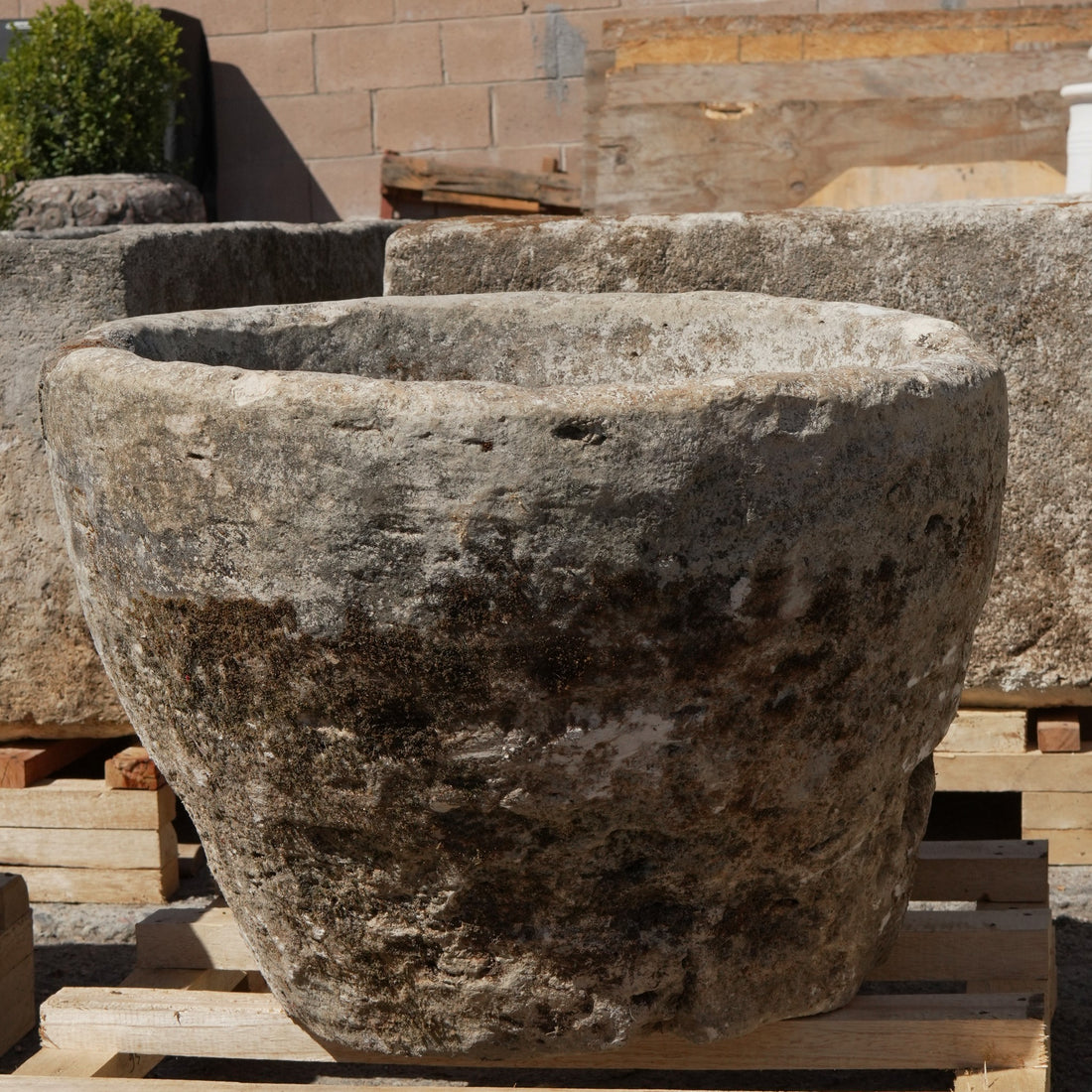 Antique Limestone Trough - 20" H x 27" R - Trouvaille Imports