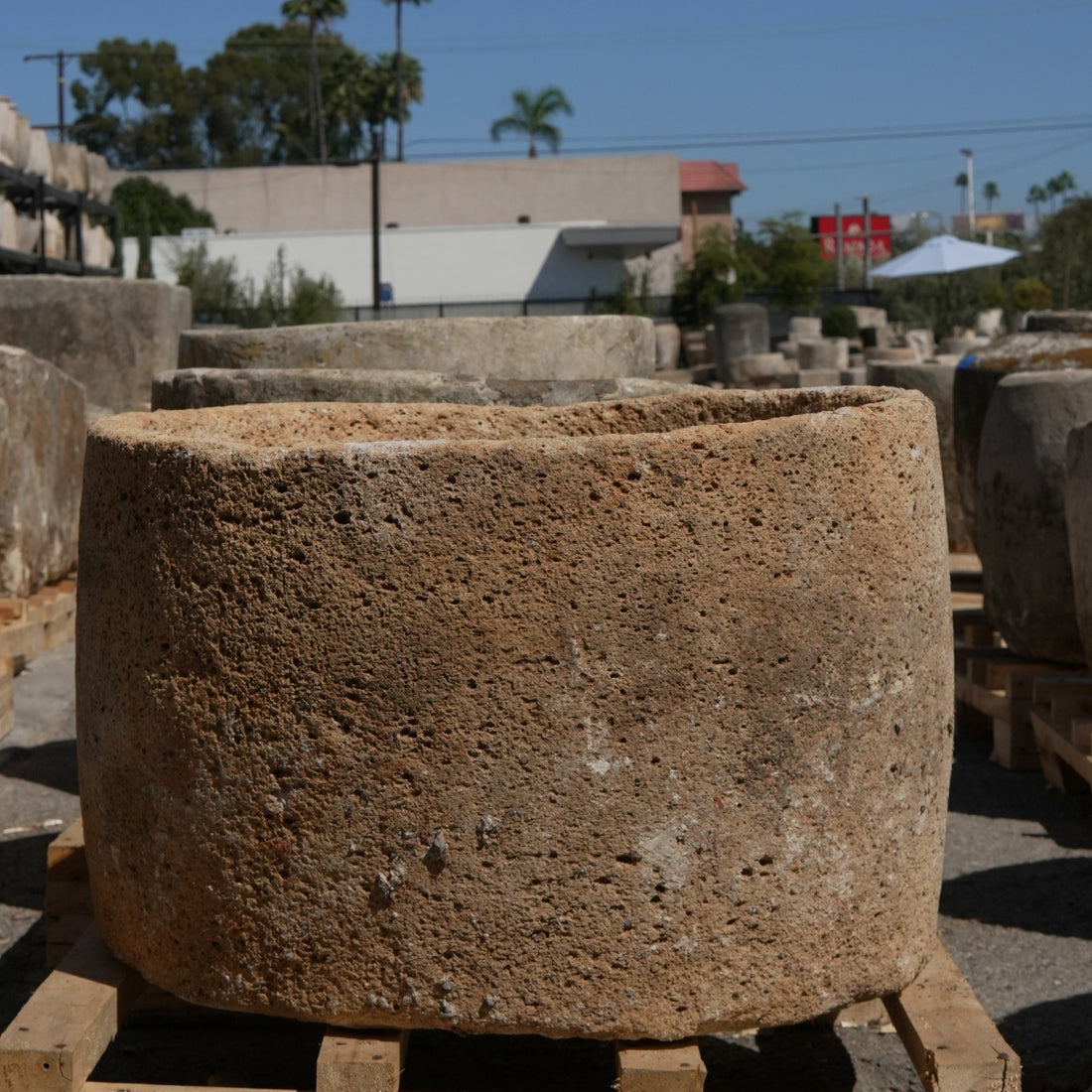 Antique Limestone Trough - 19" H x 27" R - Trouvaille Imports