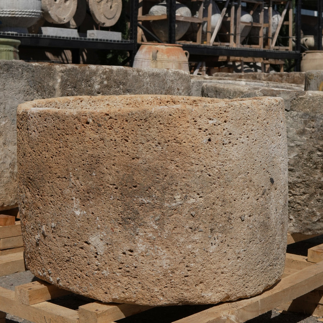 Antique Limestone Trough - 19" H x 27" R - Trouvaille Imports