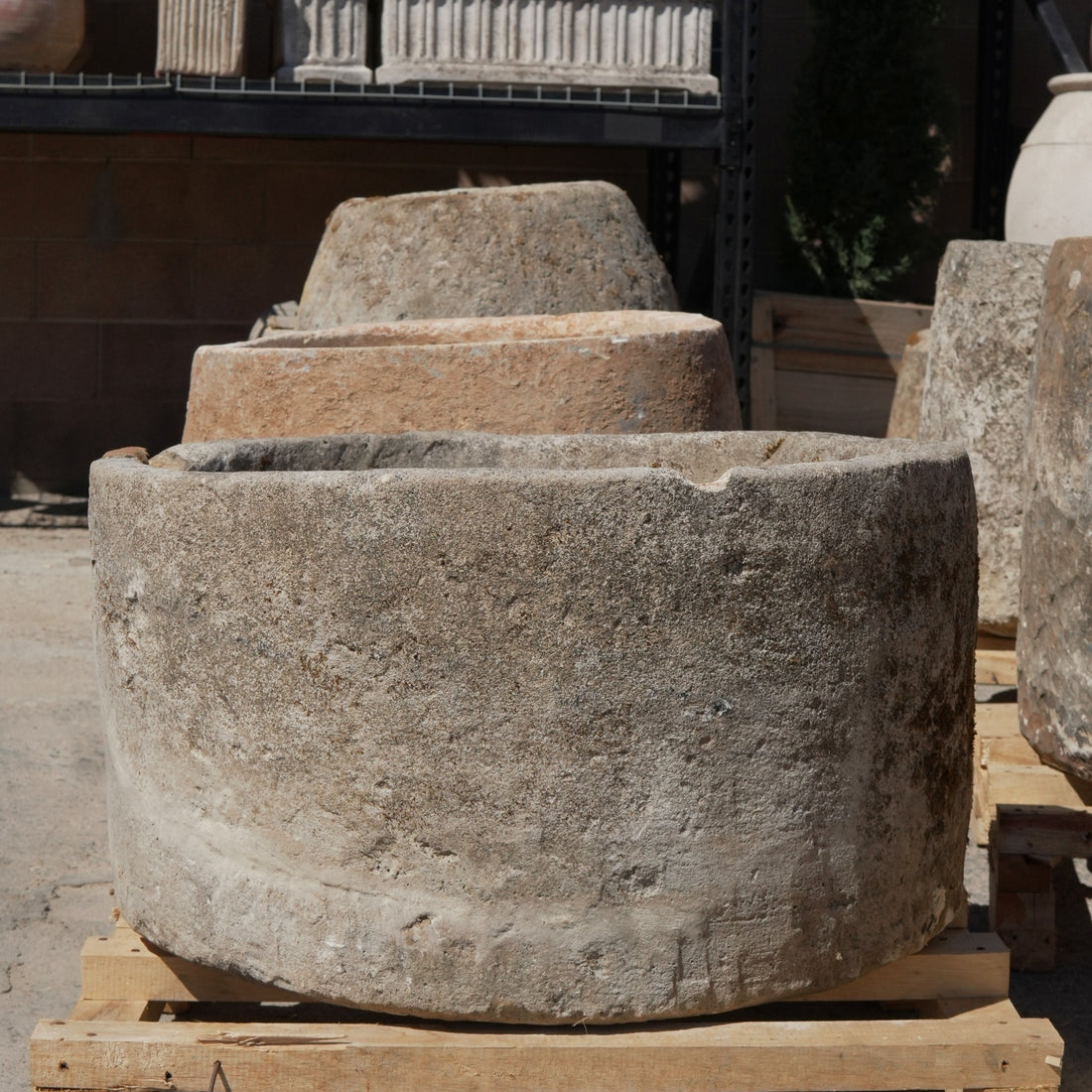 Antique Limestone Trough - 16" H x 29" R - Trouvaille Imports