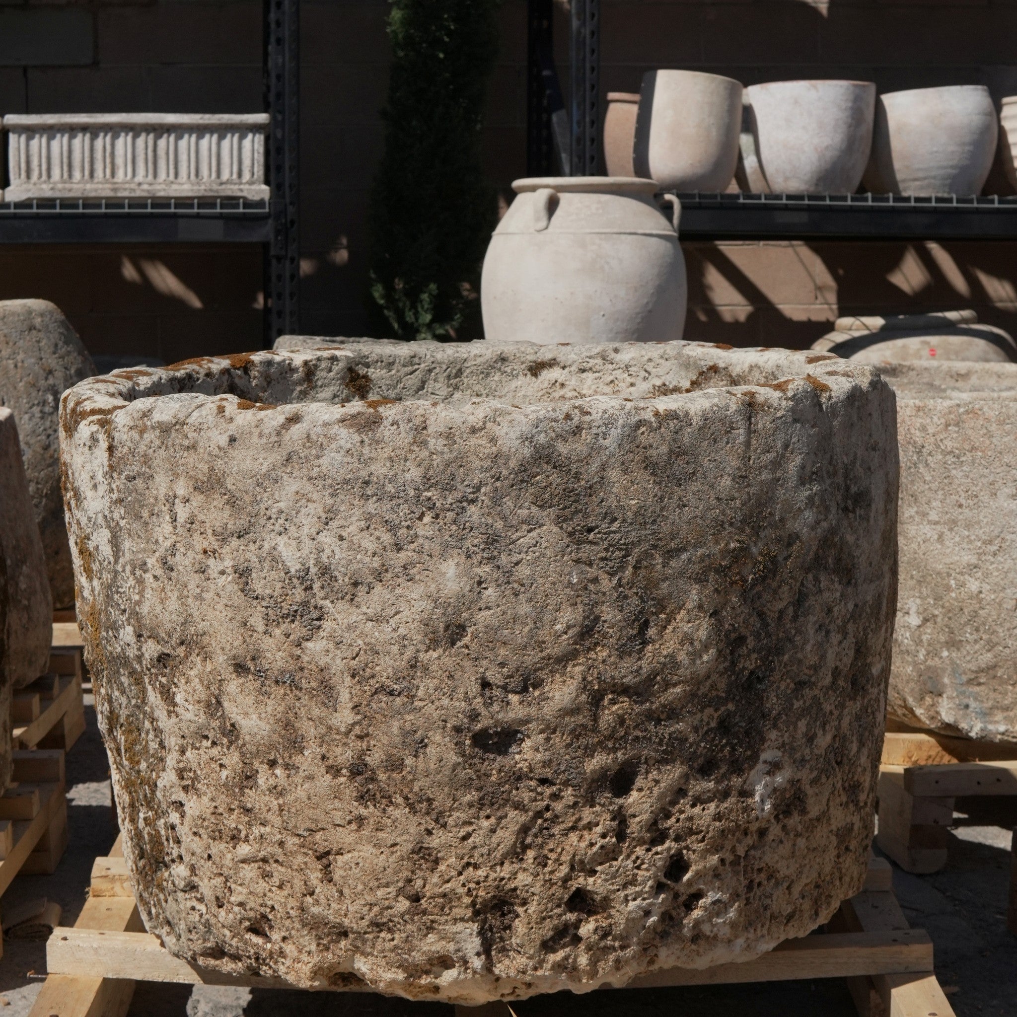 Antique Limestone Trough - 25" H x 37" R - Trouvaille Imports