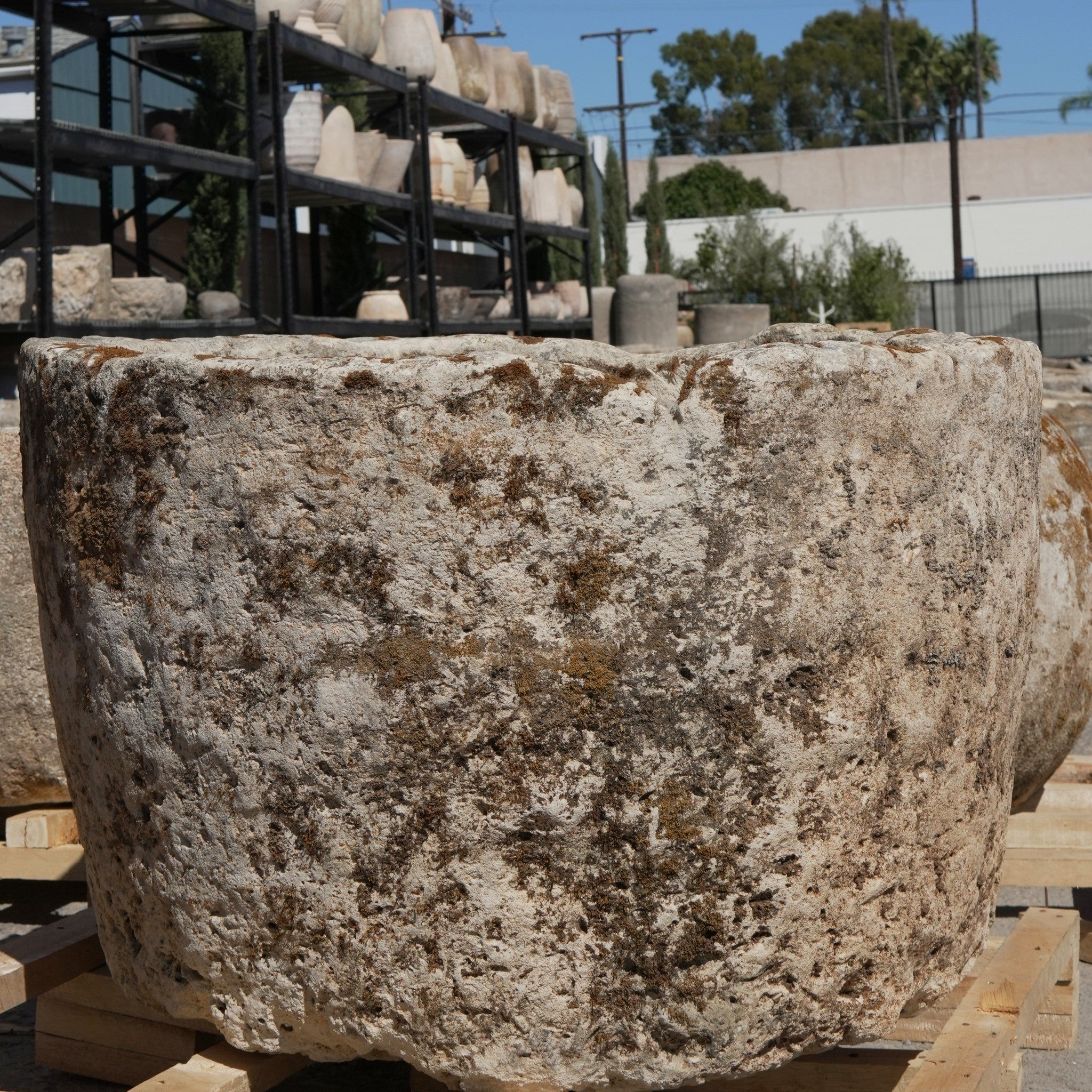 Antique Limestone Trough - 25" H x 37" R - Trouvaille Imports