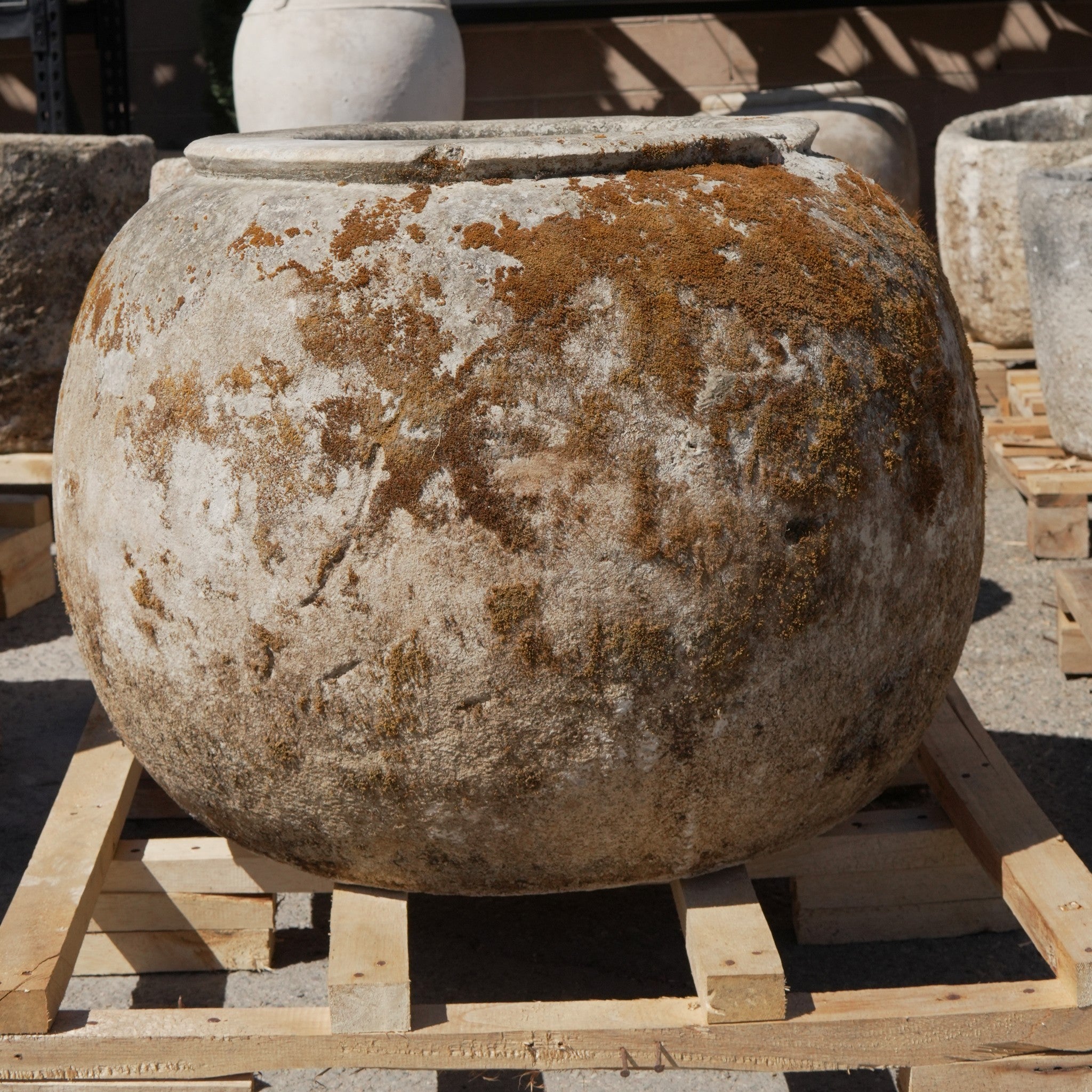 Antique Limestone Trough - 21" H x 29" R - Trouvaille Imports