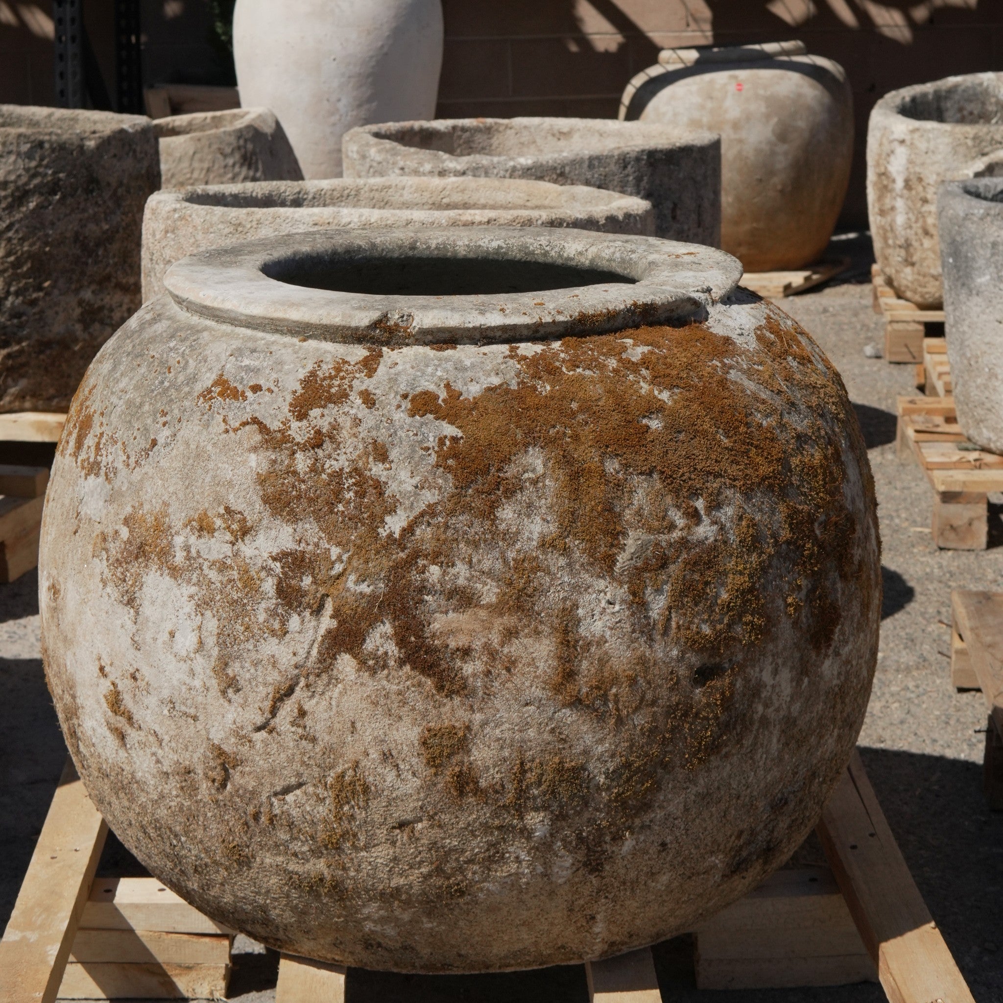 Antique Limestone Trough - 21" H x 29" R - Trouvaille Imports