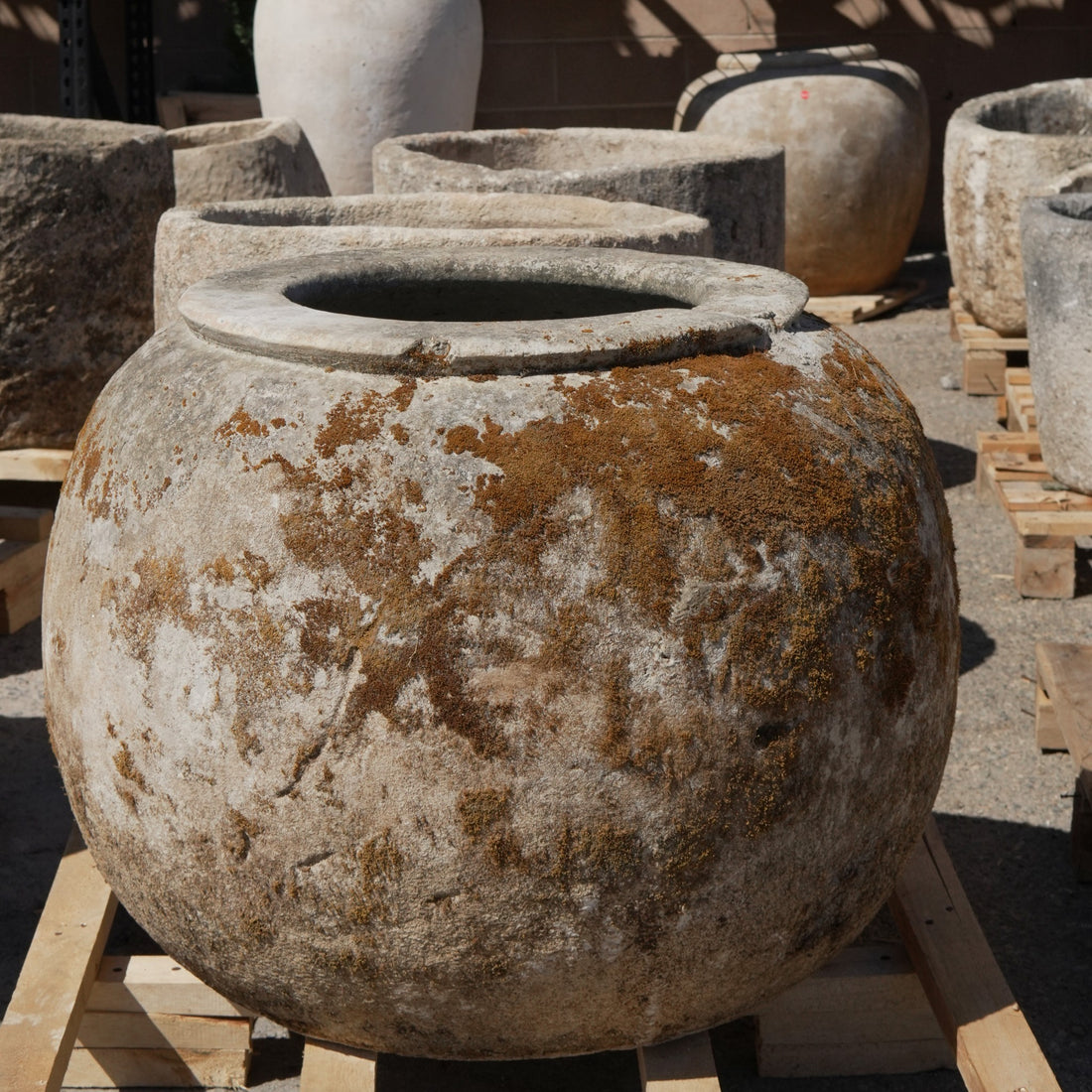 Antique Limestone Trough - 21" H x 29" R - Trouvaille Imports