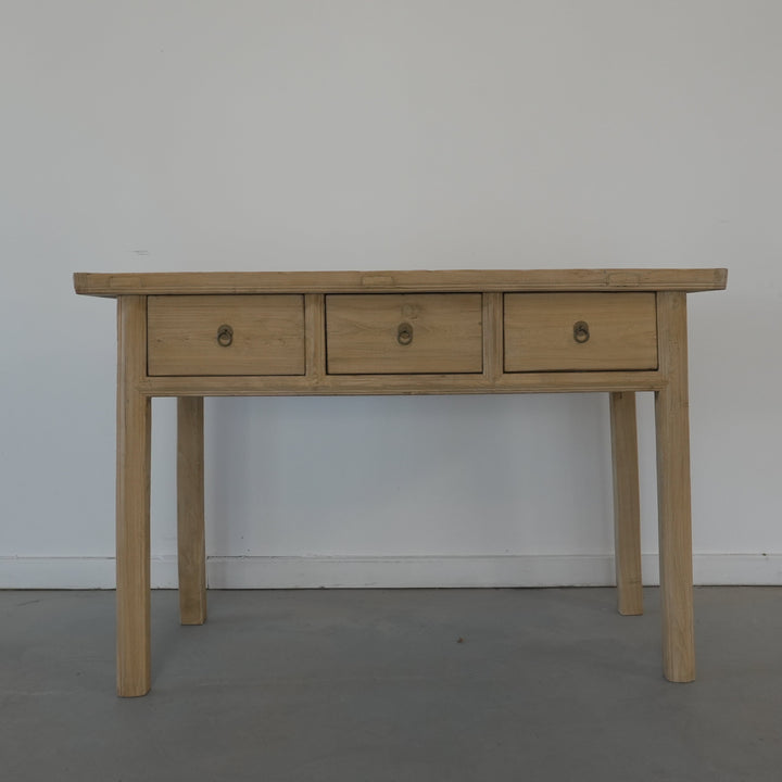 Elm Wood 3 Drawer Console - Trouvaille Imports