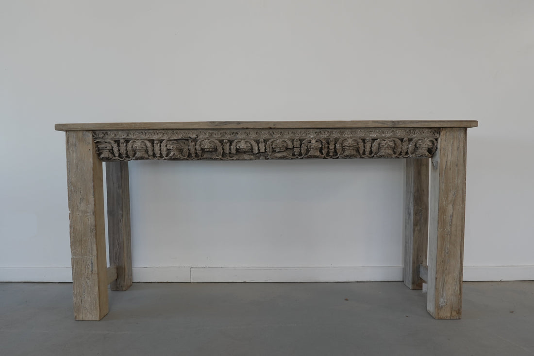 Vintage Indonesian Teak Wood Carved Console Table - Trouvaille Imports
