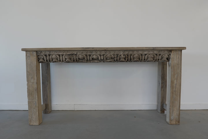 Vintage Indonesian Teak Wood Carved Console Table - Trouvaille Imports