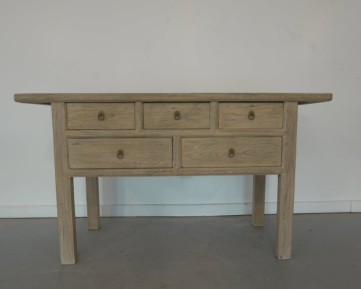 Elm Wood 5 Drawer Console - Trouvaille Imports
